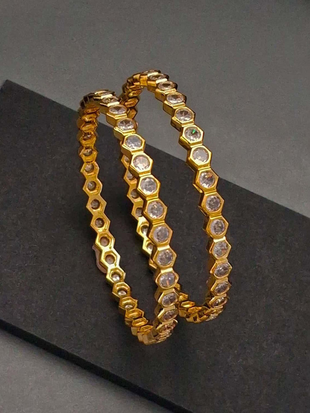

Zevarly Set Of 2 Gold-plated Cubic Zirconia-Studded Bangle