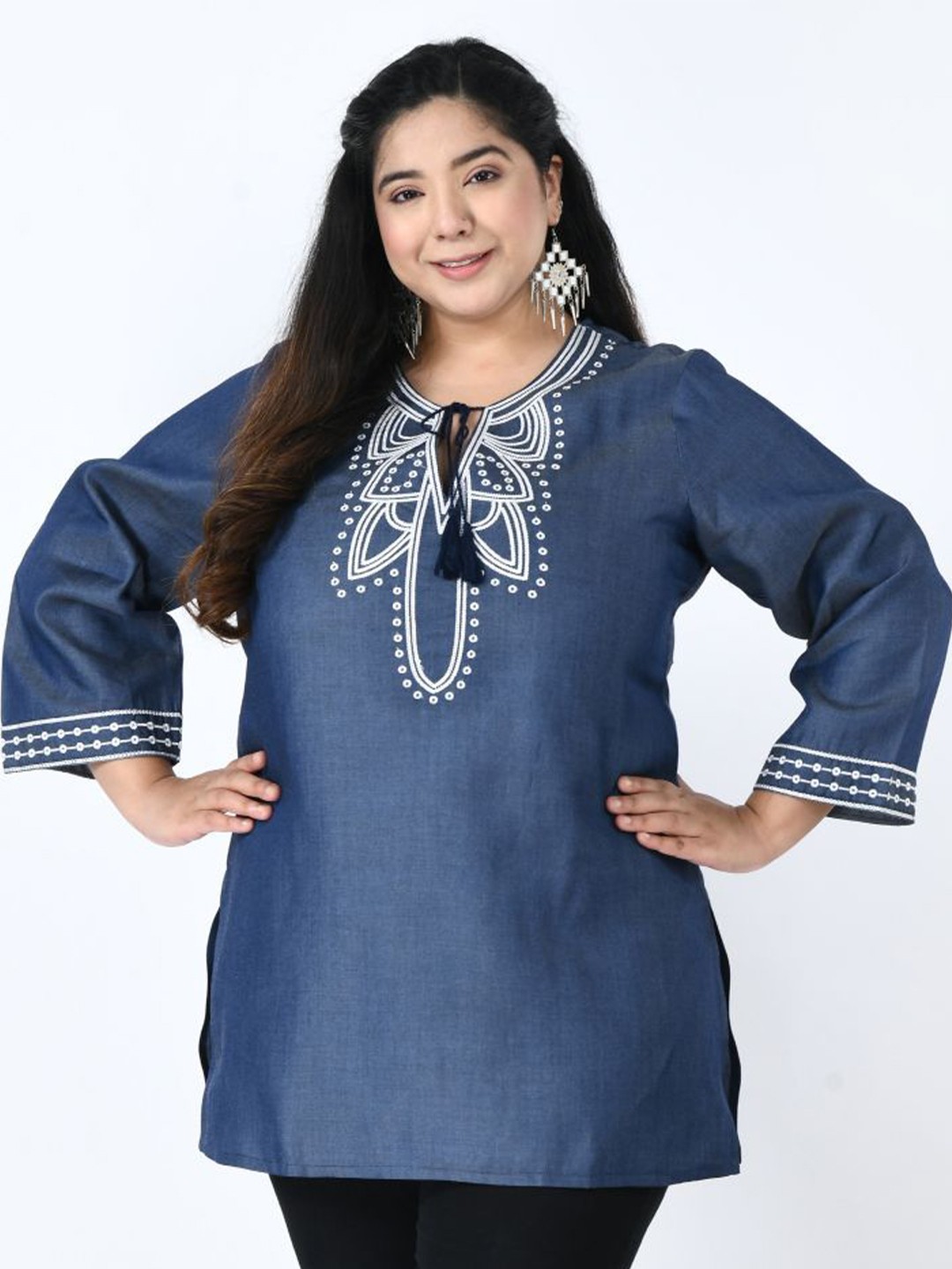 

VAAMII Embellished Embroidered Denim Top, Blue