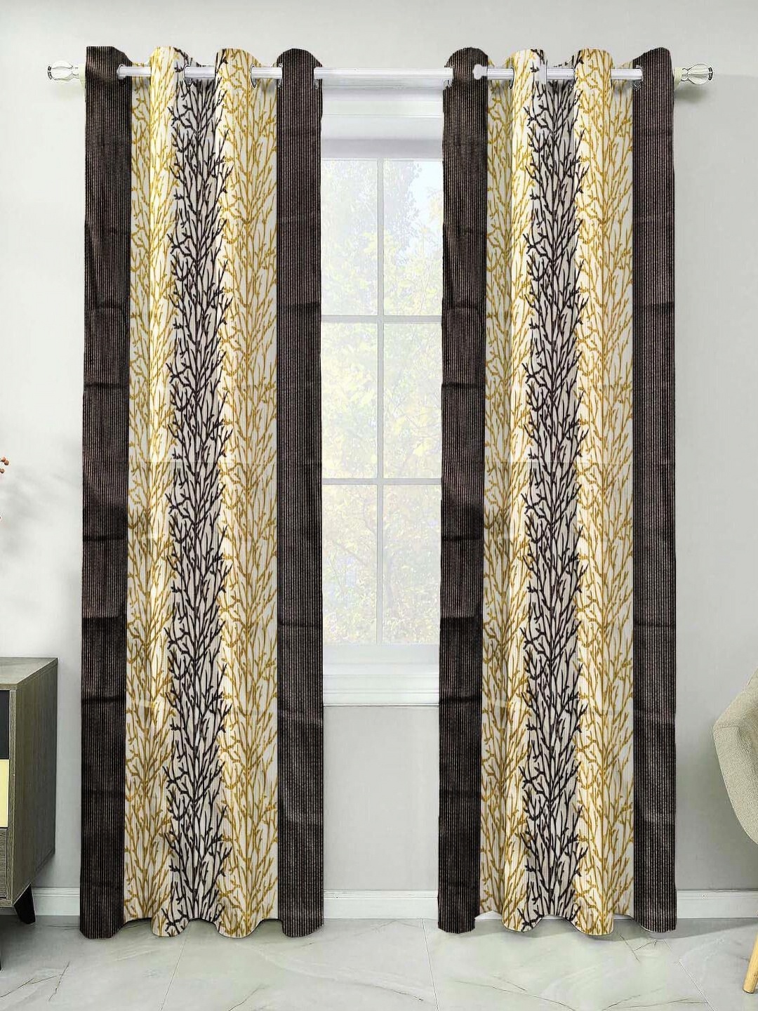 

MARUTI ENTERPRISE Brown & White Set of 2 Floral Room Darkening Window