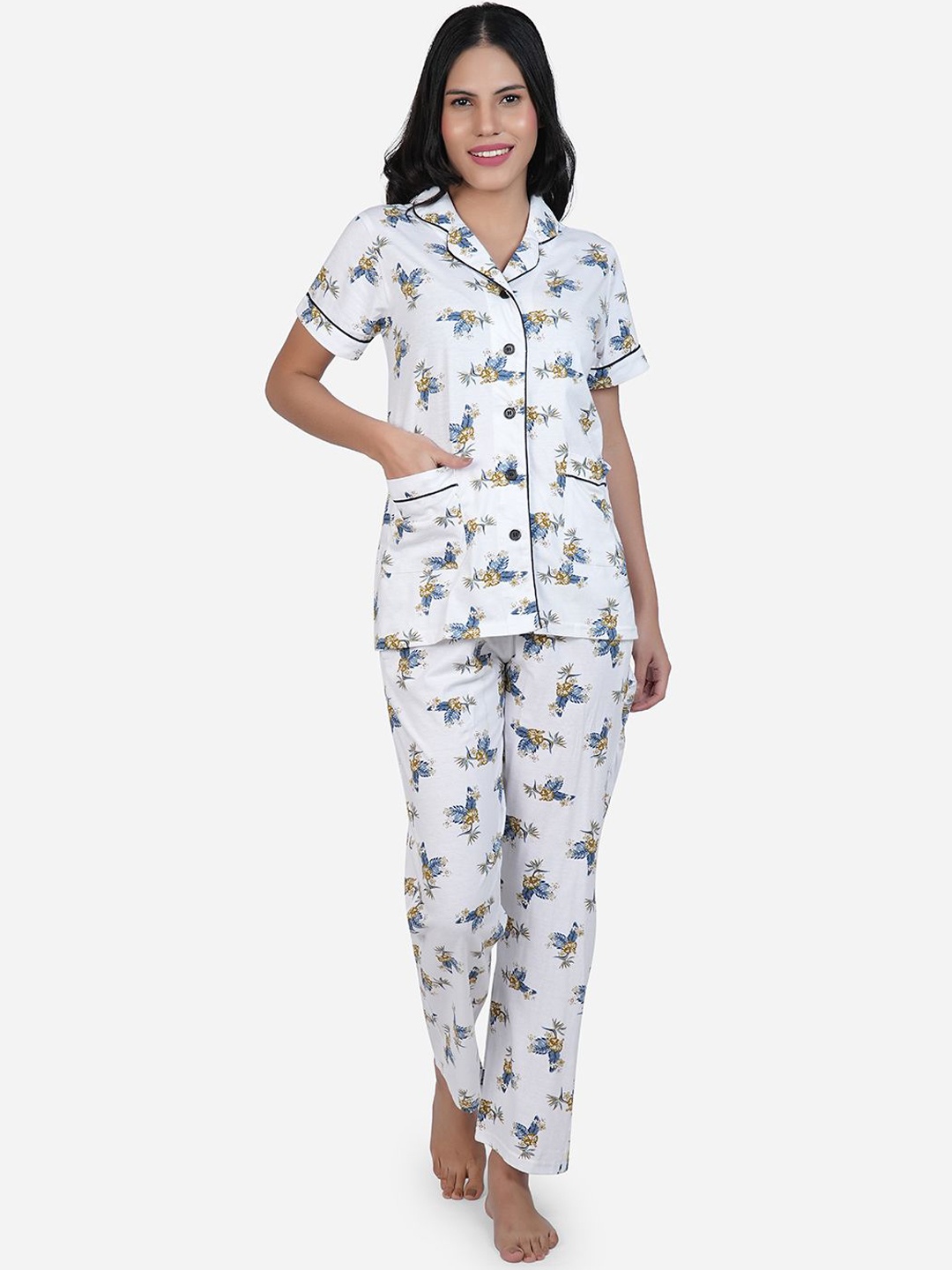 

SHYAM SONS FLAIR Women Floral Printed Night suit, White