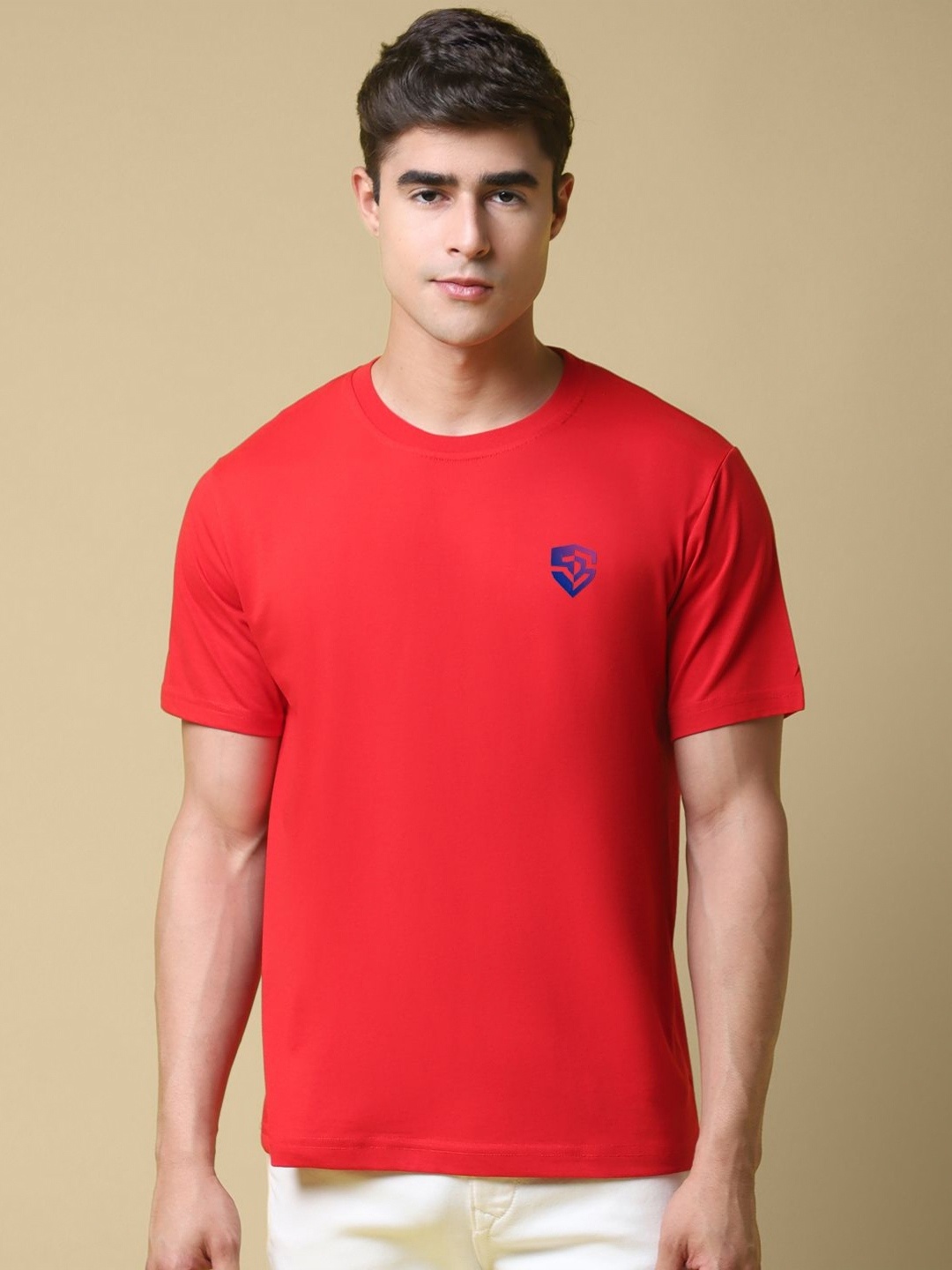 

SZN Men Solid Round Neck Cotton T-shirt, Red