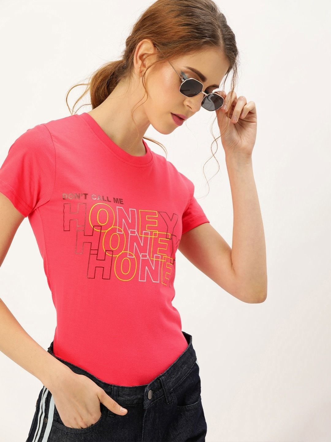 

Moda Rapido Women Typography Printed Round Neck Cotton Slim Fit T-shirt, Pink