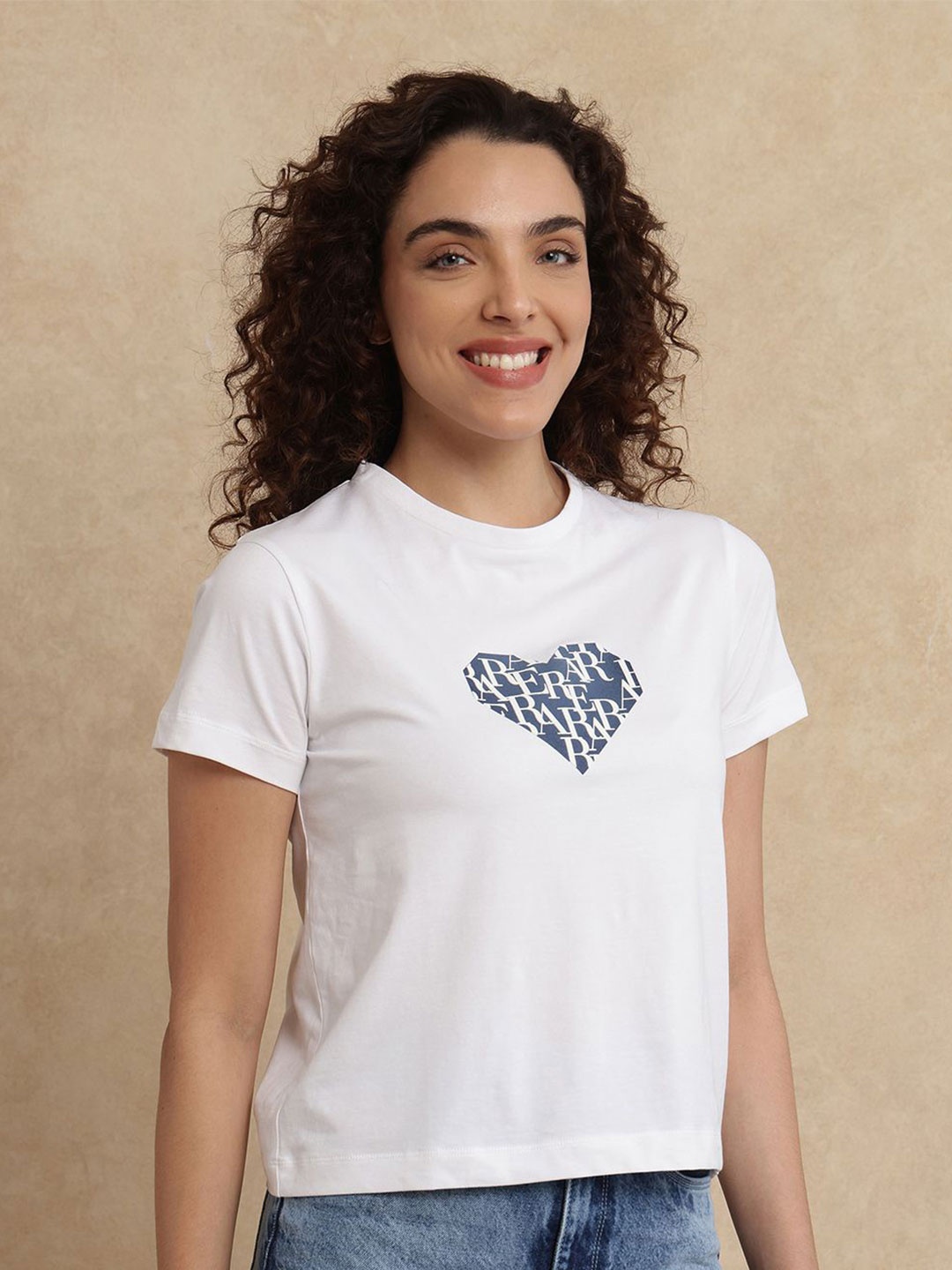 

RAREISM Women Printed Applique T-shirt, Off white