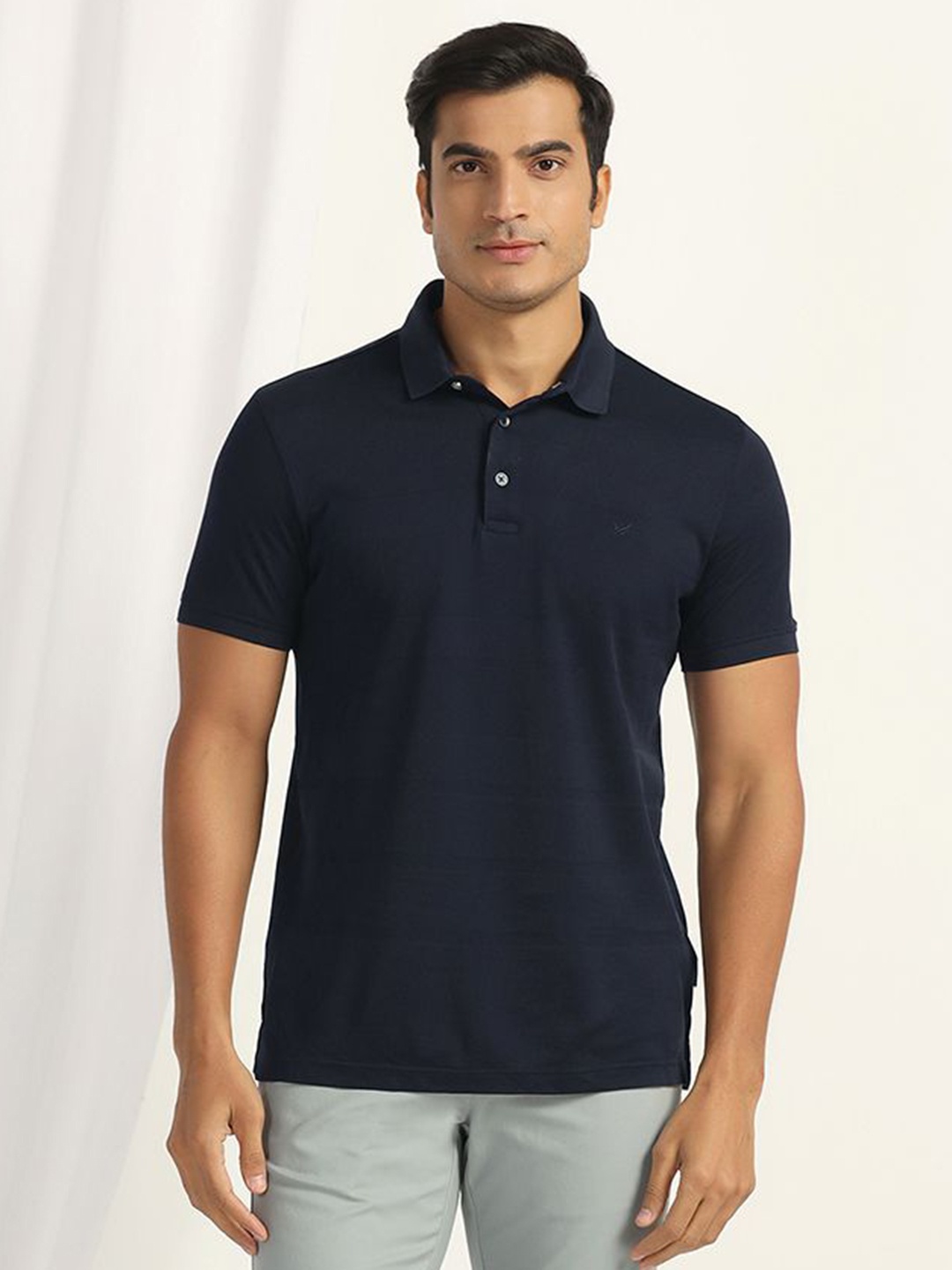 

Blackberrys Men Solid Polo Collar Cotton Slim Fit T-shirt, Navy blue
