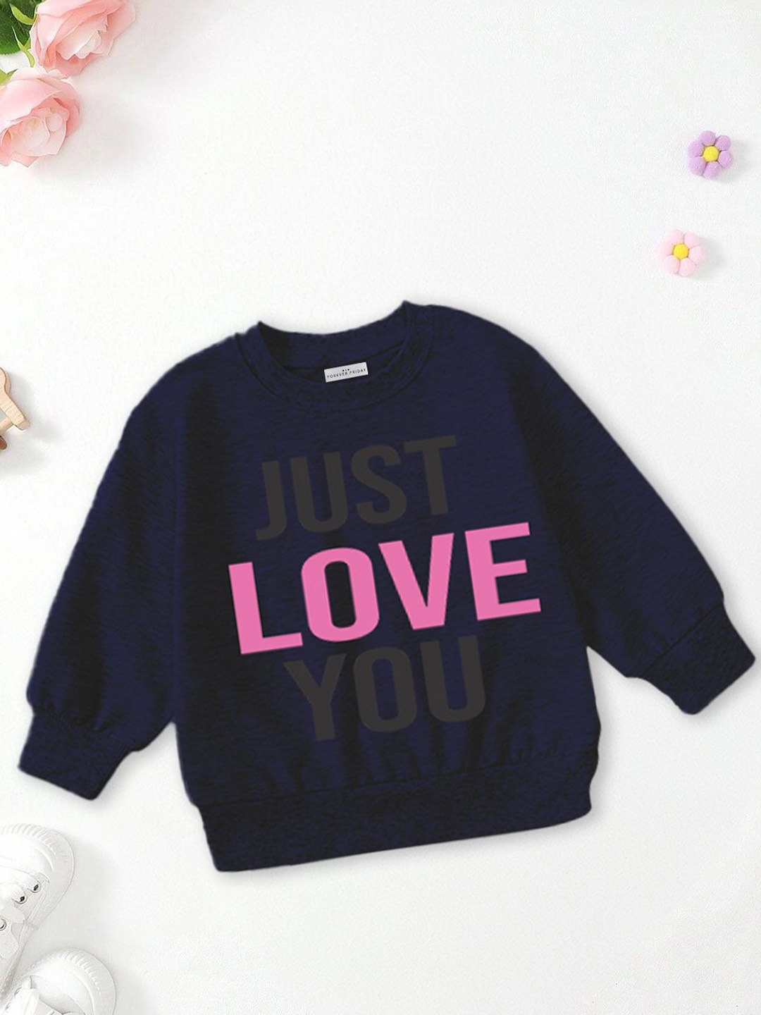 

FOREVER FRIDAY Girls Typography Printed Cotton Sweatshirt, Navy blue