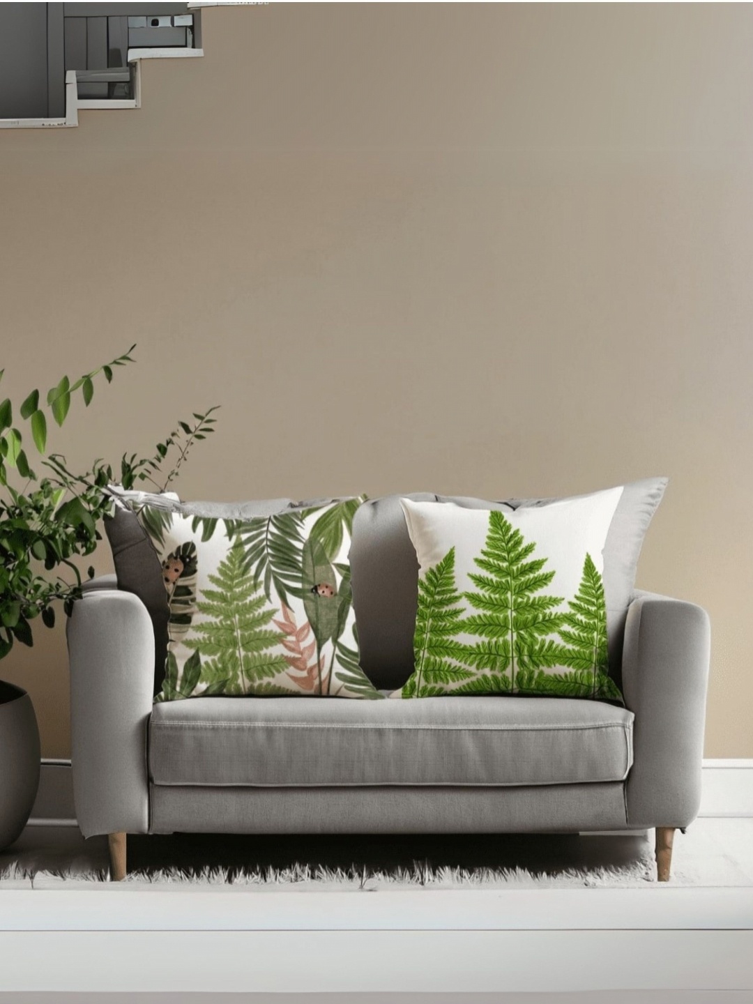 

LUSHLYF White & Green 2 Pieces Floral Velvet Square Cushion Covers