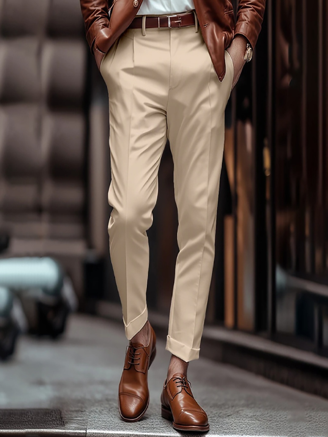 

StyleCast x Revolte Men Slim Fit Easy Wash Pleated Trousers, Khaki
