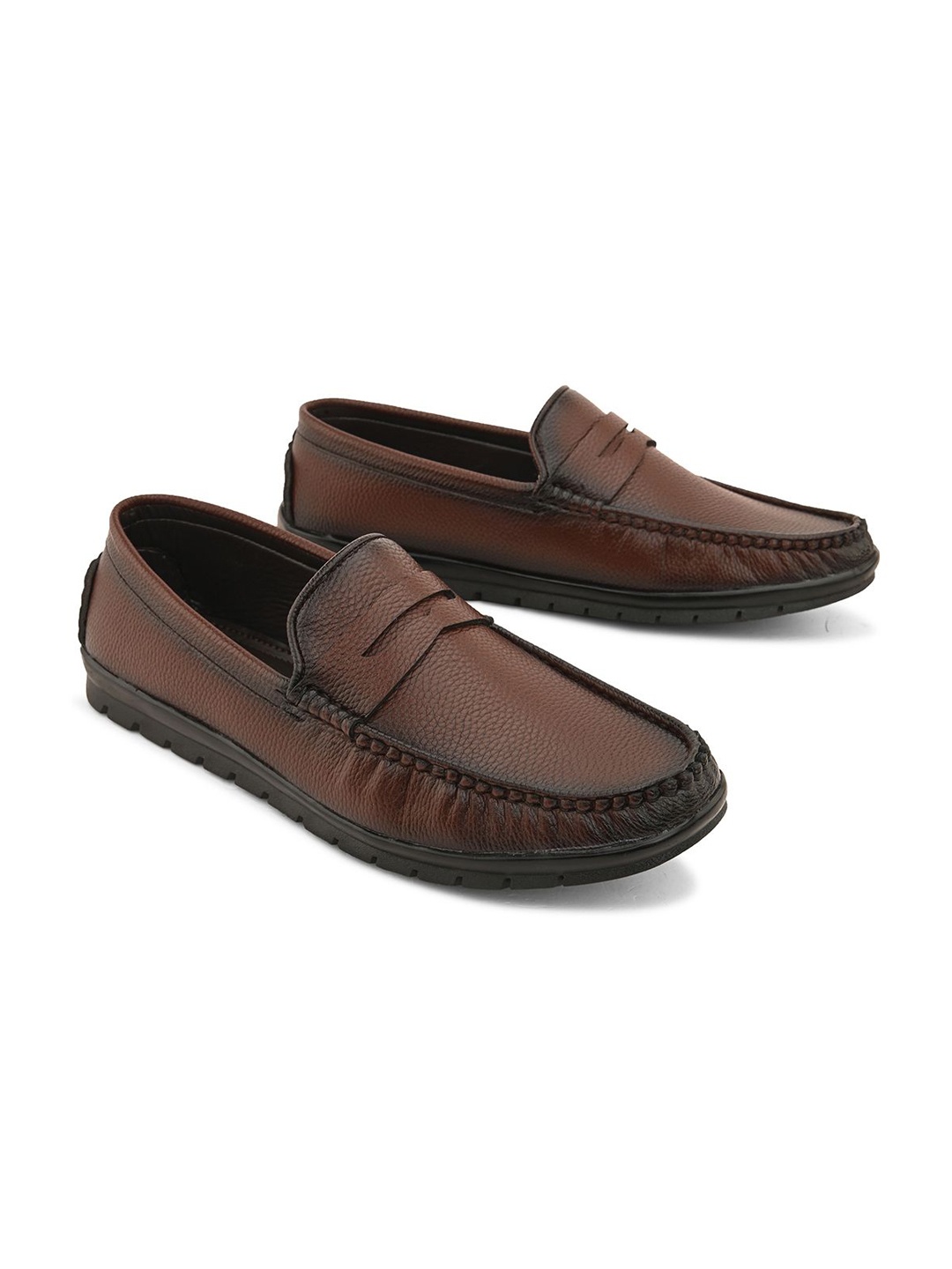 

HERE&NOW Men Textured Slip On Driving Shoes, Brown