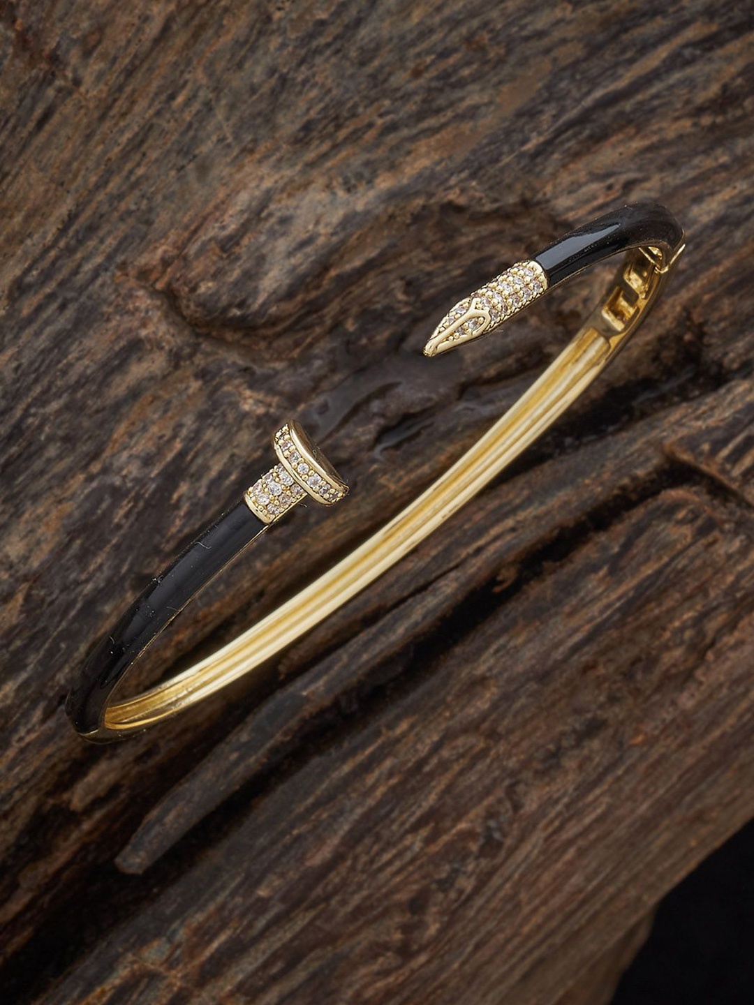 

Kushal's Fashion Jewellery Gold-Plated Zircon-Studded Kada Style Bracelet