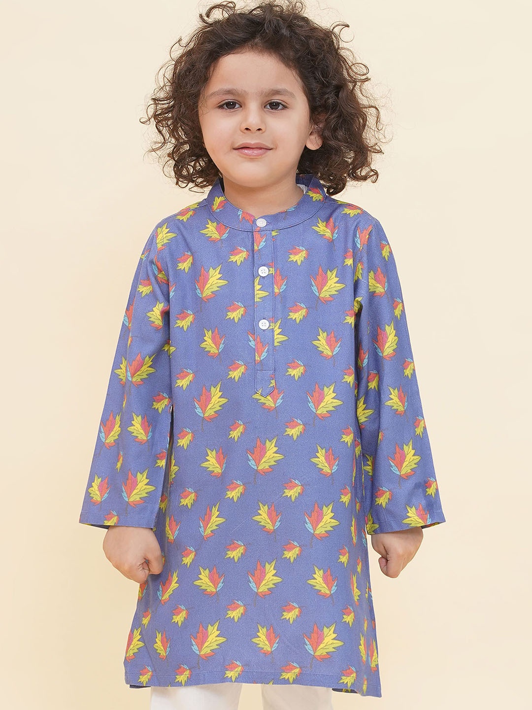 

Sethukrishna Boys Floral Printed Mandarin Collar Straight Kurta, Blue