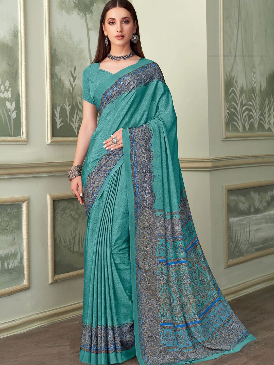 

DURGA EMPORIO Embellished Pure Crepe Saree, Blue