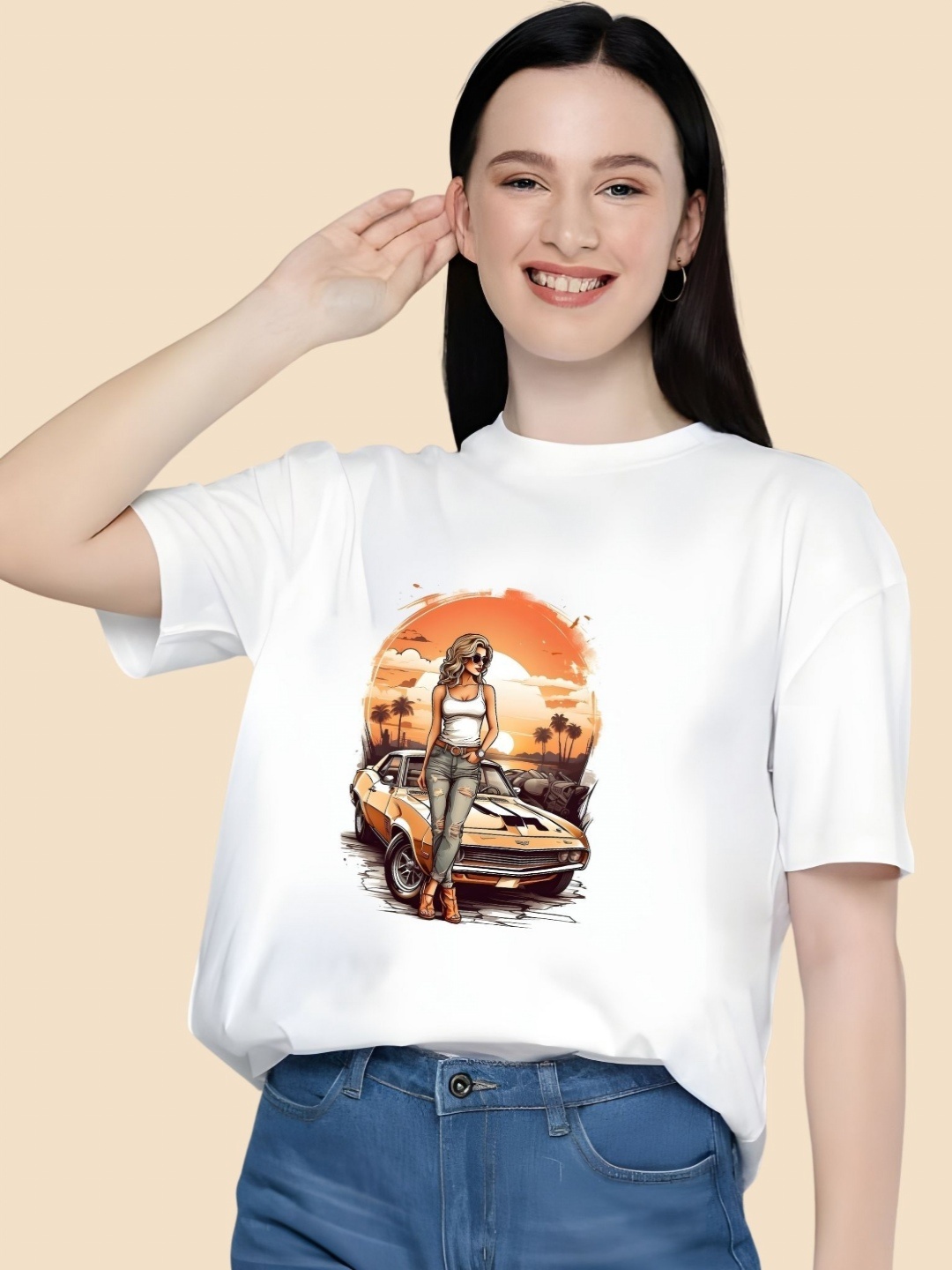 

SZN Women Drop-Shoulder Sleeves T-shirt, White