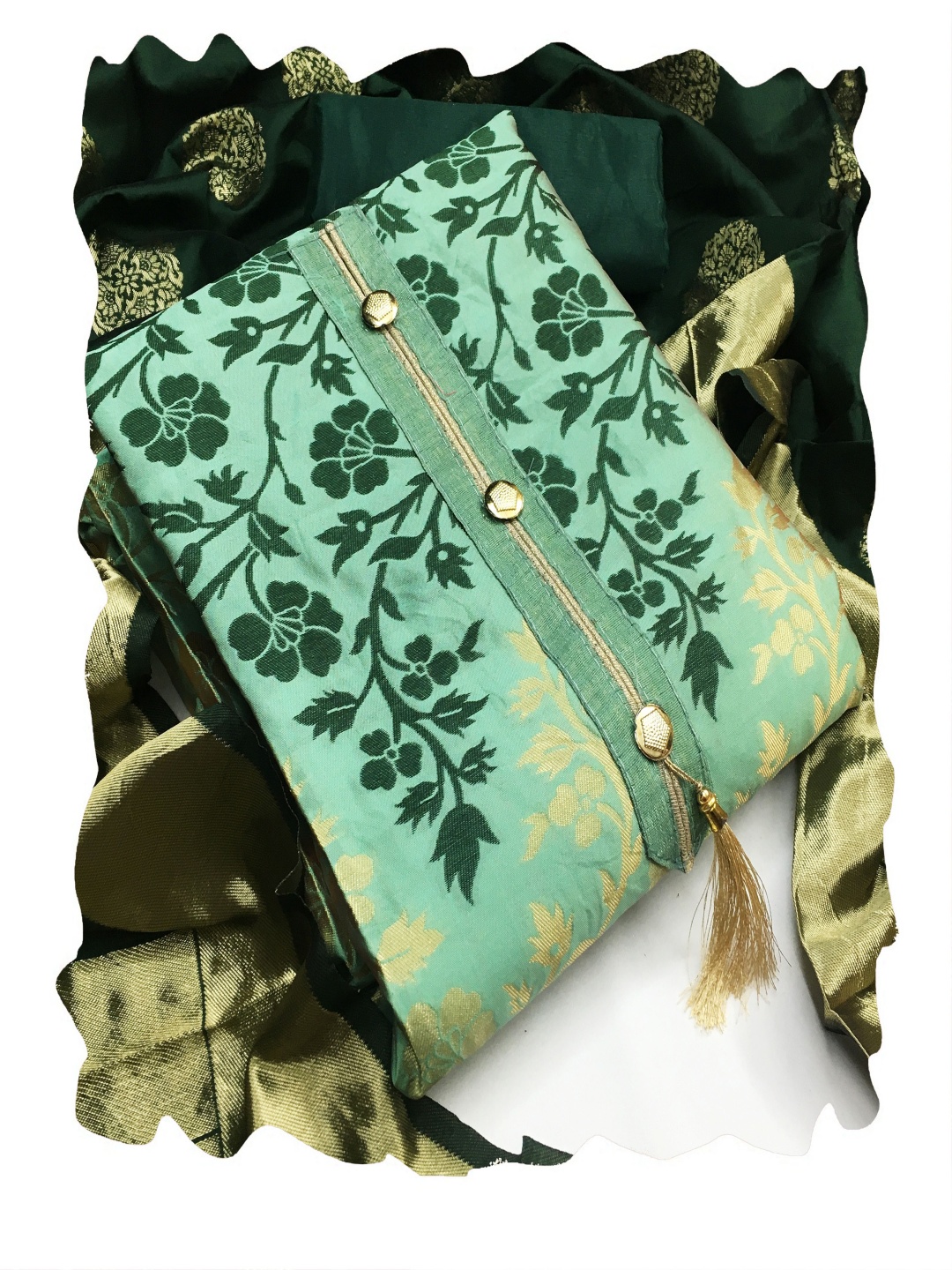 

HERE&NOW Floral Woven Design Unstitched Dress Material, Green