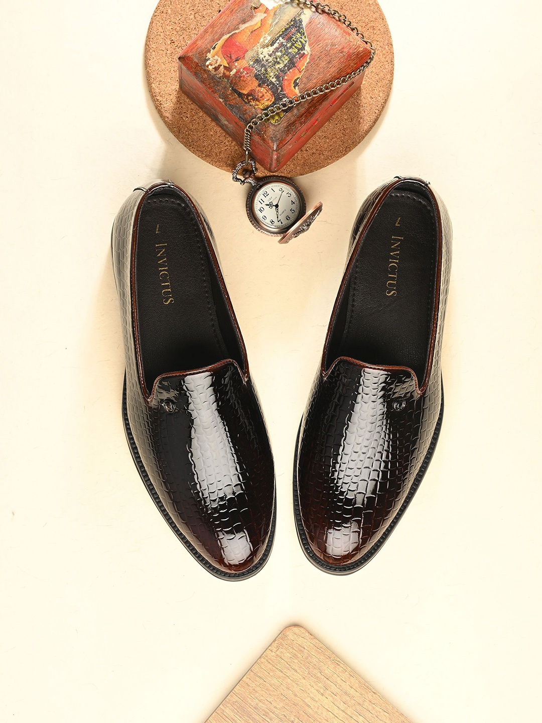 

Invictus Men Woven Design Leather Formal Loafers, Brown