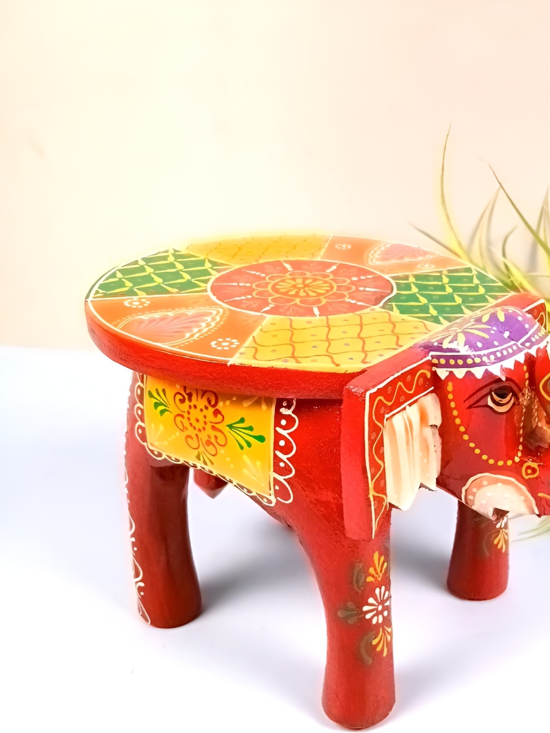 

apka mart Red & Yellow Elephant Table Figurine Showpiece