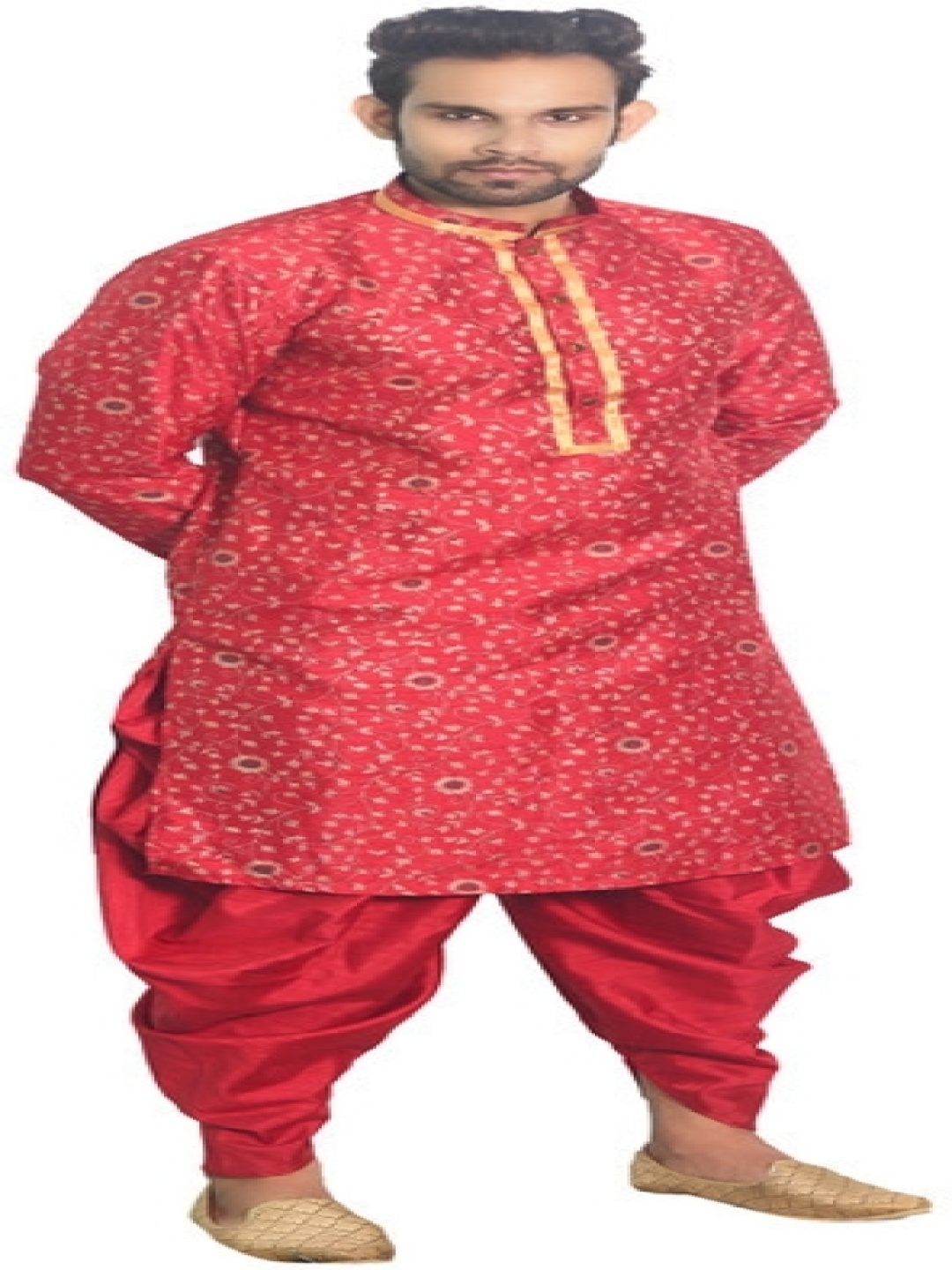 

House of Aqss Floral Printed Mandarin Collar Straight Kurta With Dhoti Pants, Red