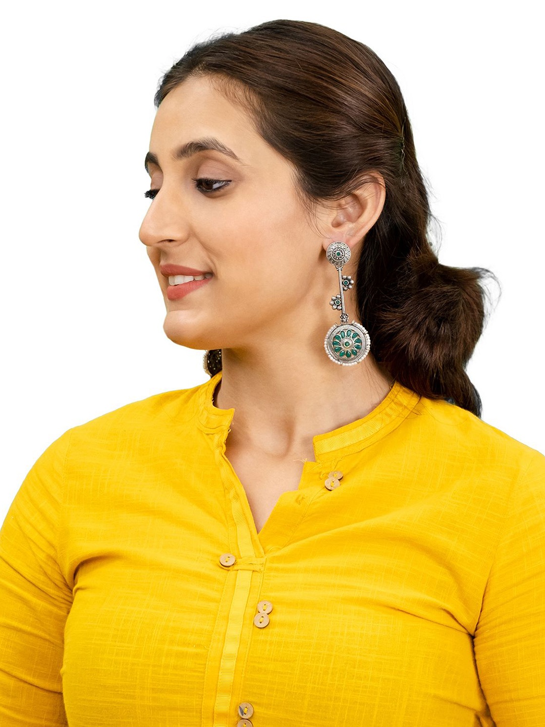 

Shining Jewel -By Shivansh Silver-Plated CZ Studded & Pearls Beaded Circular Drop Earrings