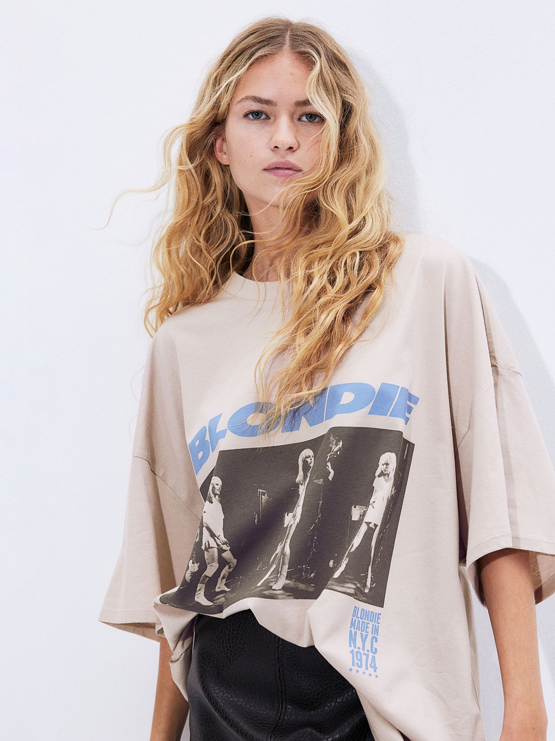 

H&M Oversized Printed T-Shirt, Beige