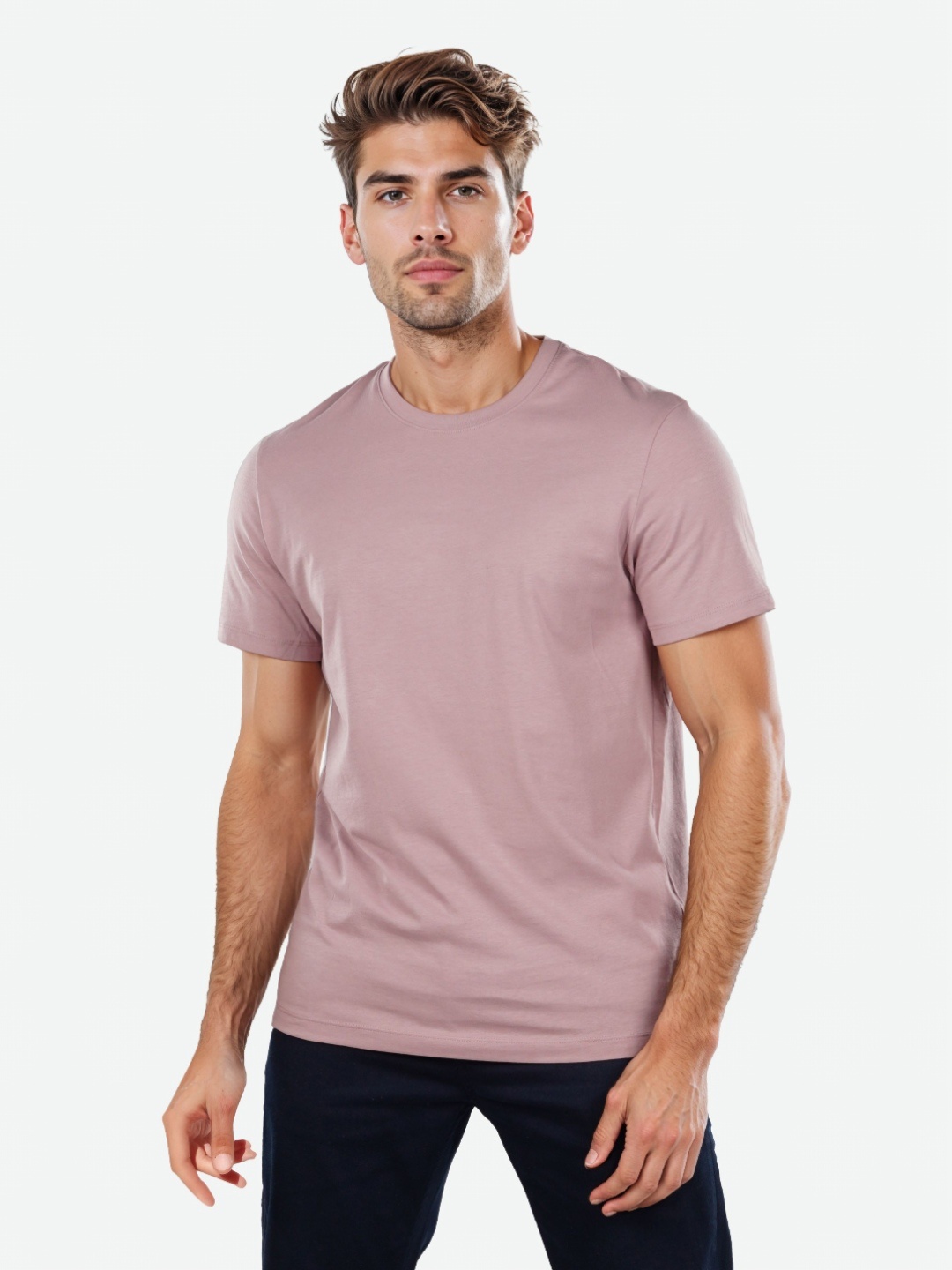 

Celio Men Solid Round Neck Cotton T-shirt, Pink