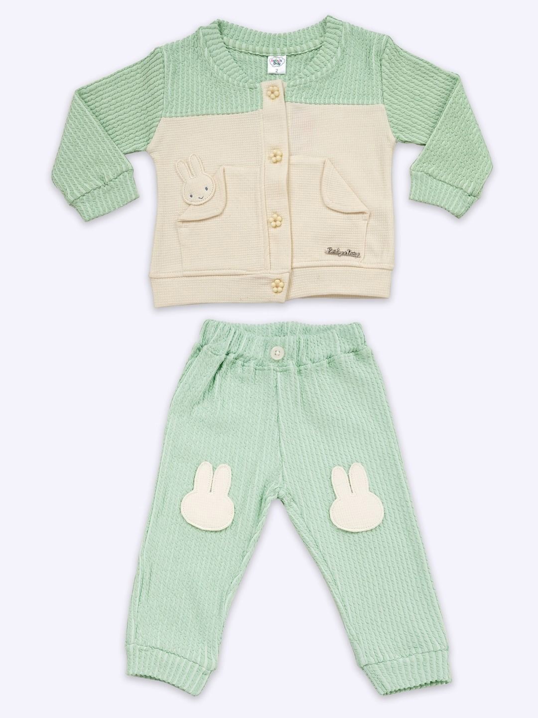 

Babys Day Girls Round Neck Pure Cotton Sweatshirt With Joggers, Green