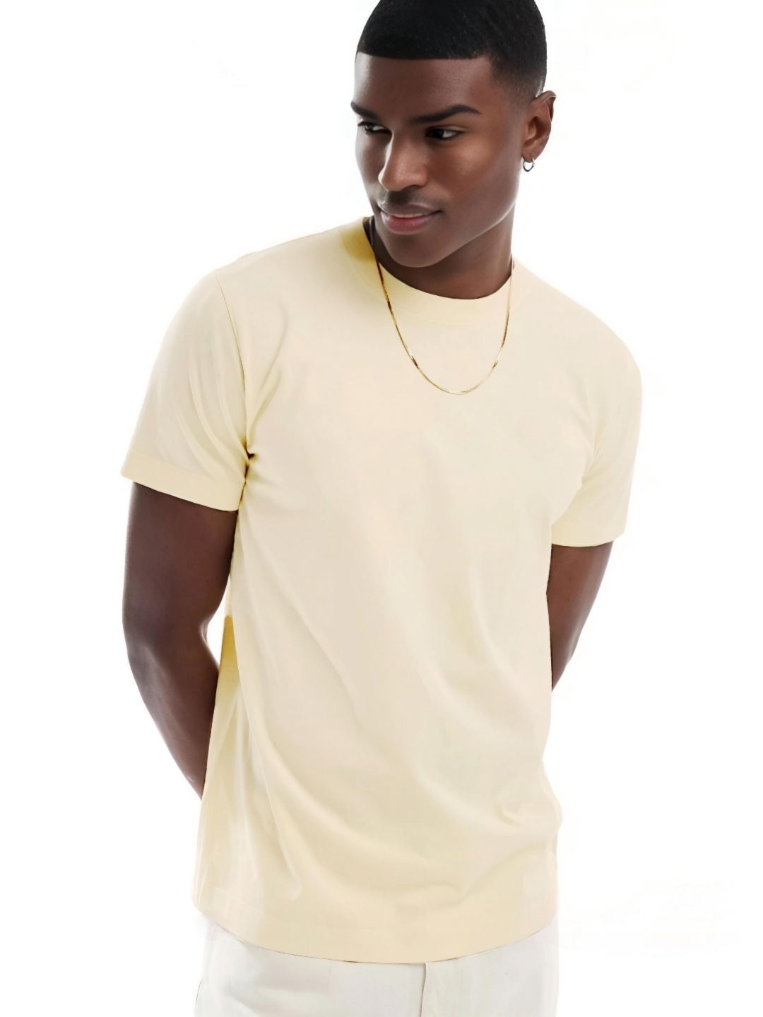 

Aux India Company Men Solid Round Neck Pure Cotton T-shirt, Cream