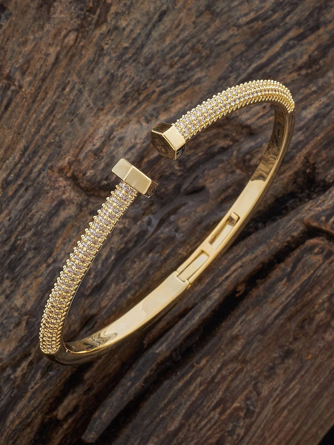 

Kushal's Fashion Jewellery Gold-Plated Zircon-Studded Kada Bracelet