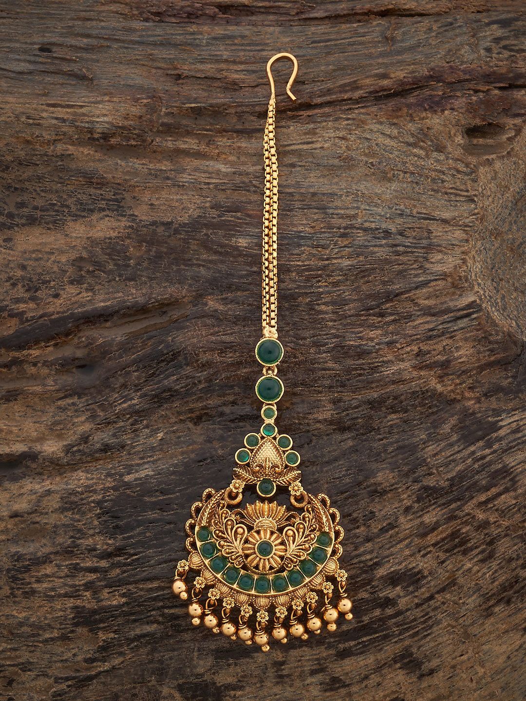 

Kushal's Fashion Jewellery Gold-Plated Artificial Stones Studded Antique Maang Tikka
