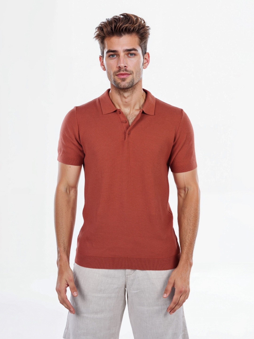 

Celio Men Solid Polo Collar Cotton T-shirt, Peach