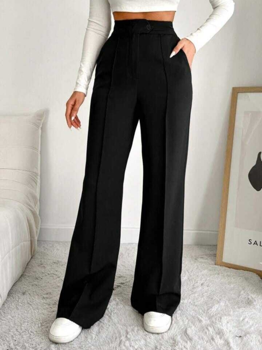 

BROADSTAR Women Smart High-Rise Easy Wash Pleated Trousers, Black