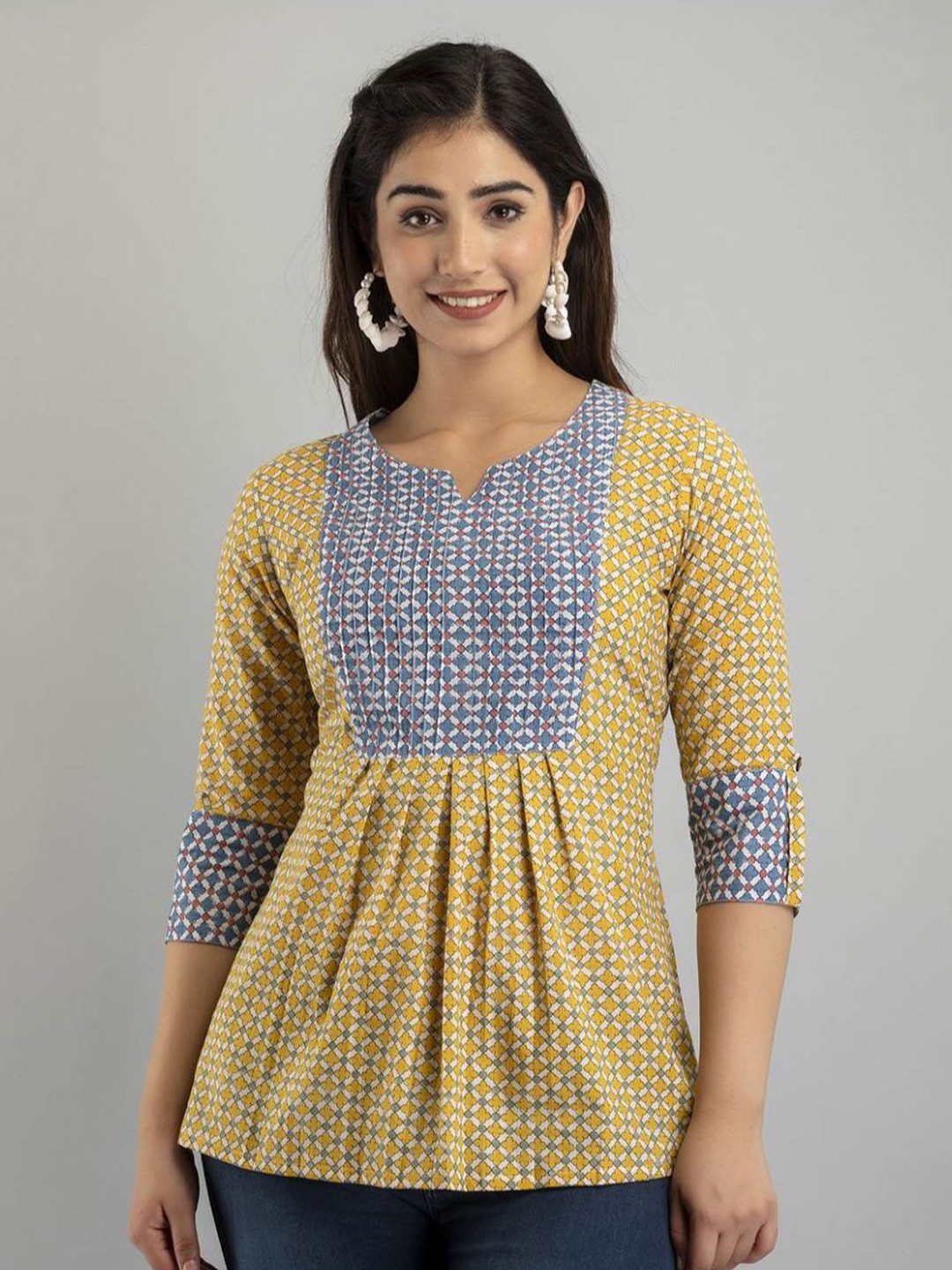 

Rangun Women Checked Peplum Top, Yellow