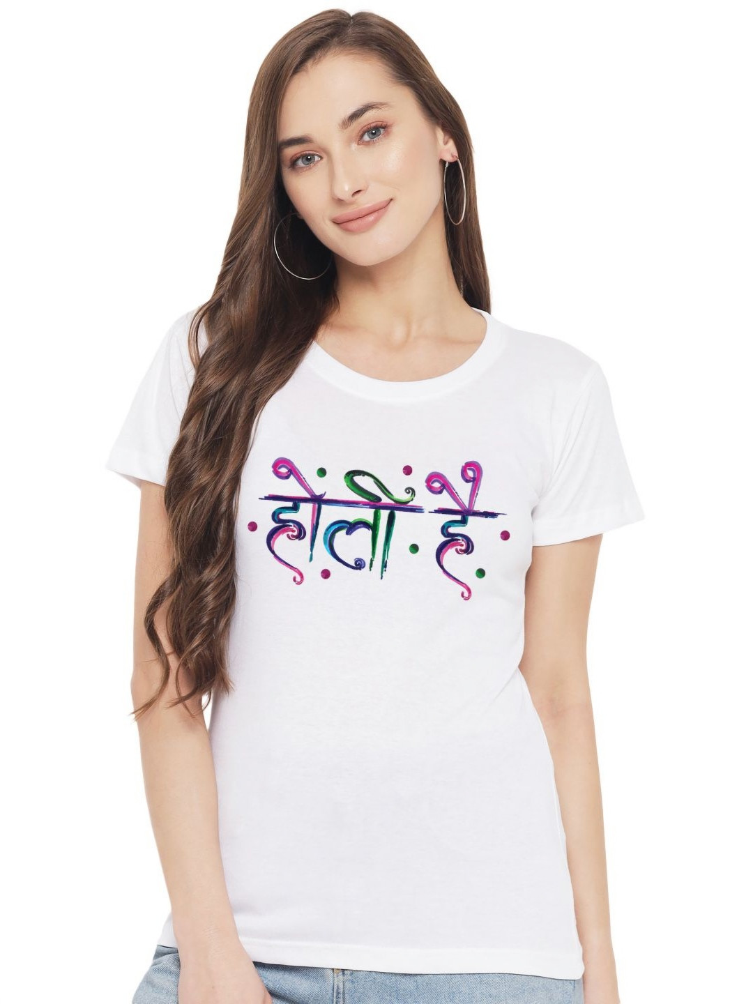 

FFLIRTYGO Women Typography Printed Round Neck Cotton T-shirt, White