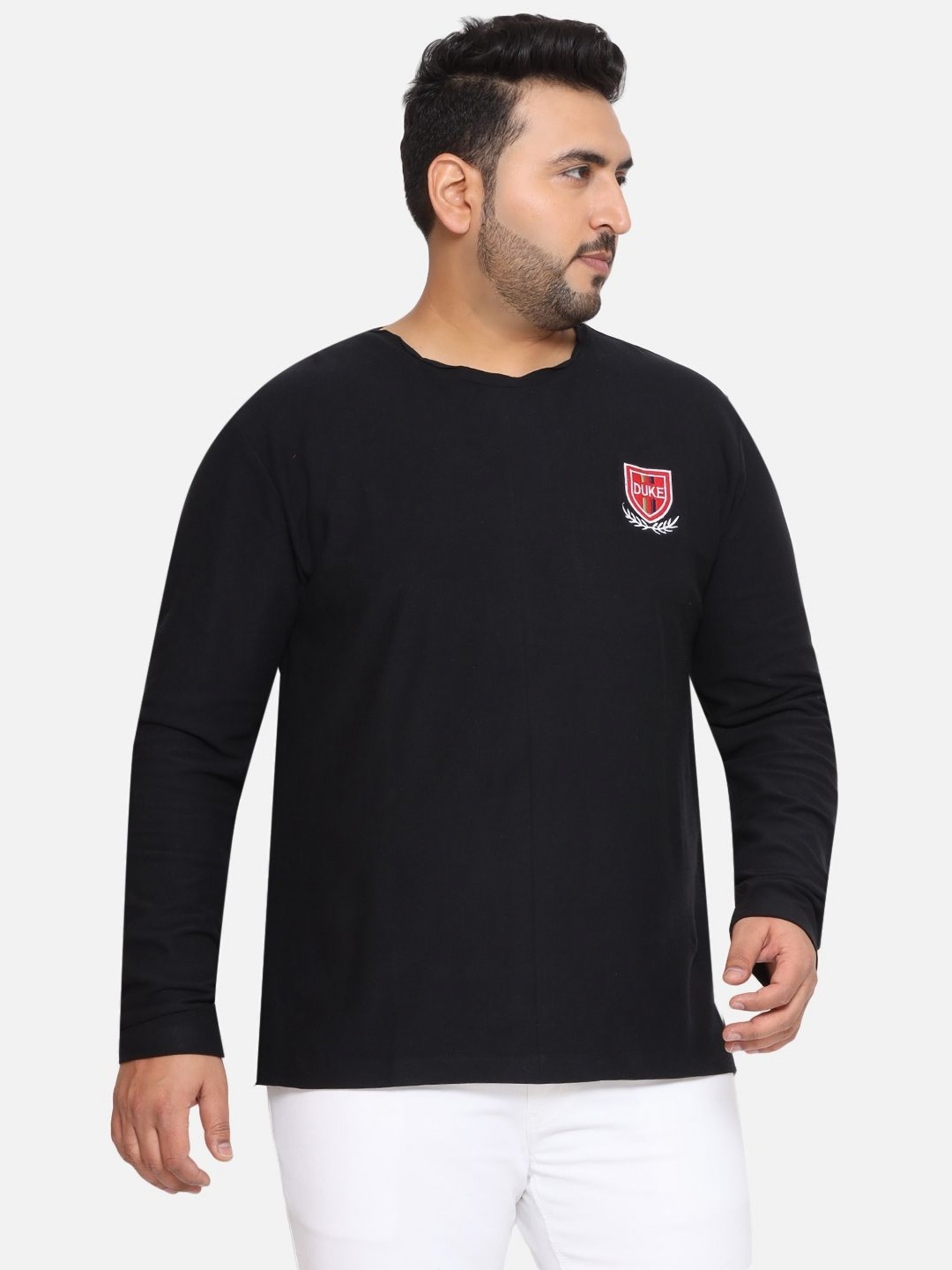 

Santonio Men Plus Size Checked Henley Neck Drop-Shoulder Sleeves T-shirt, Black