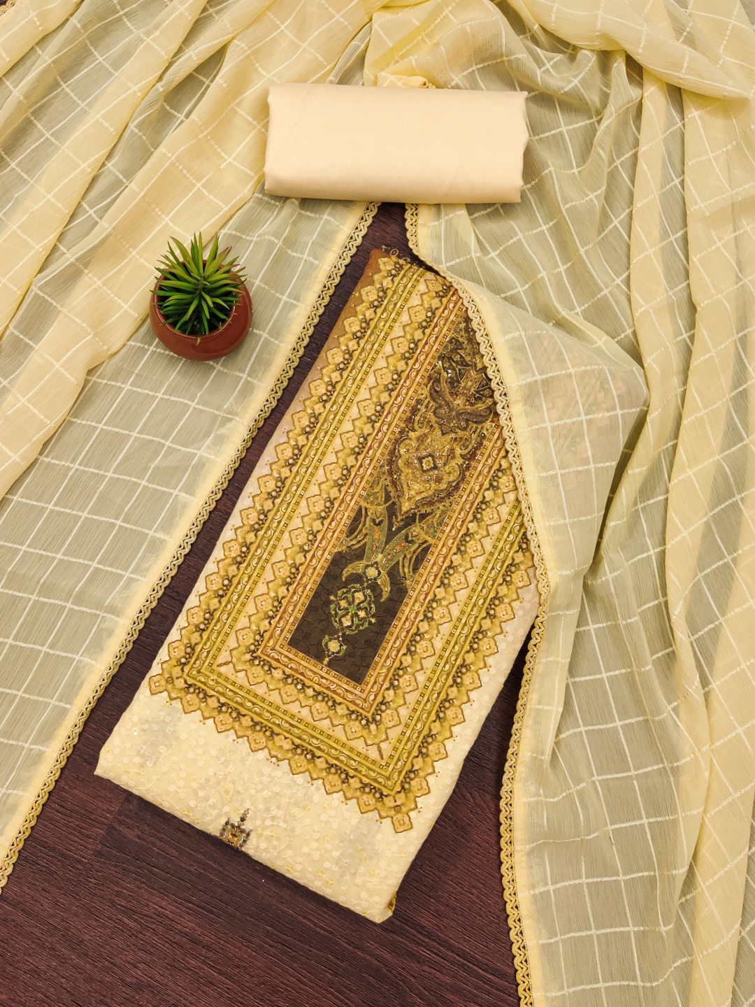 

HERE&NOW Ethnic Motifs Printed Unstitched Dress Material, Yellow