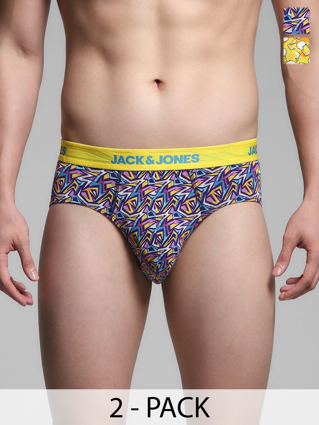 

Jack & Jones Men Pack Of 2 Mid Rise Printed Basic Briefs, Blue