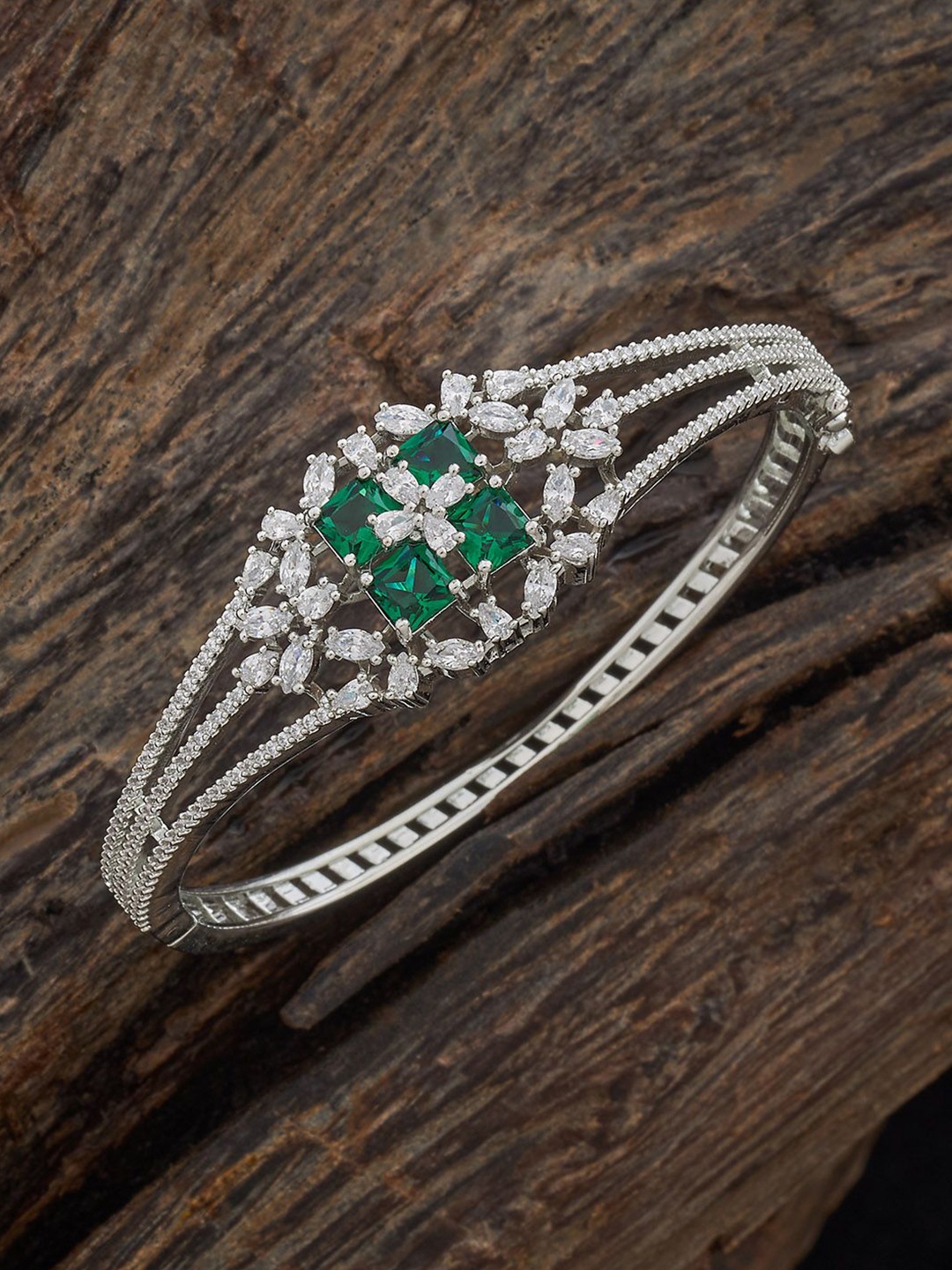 

Kushal's Fashion Jewellery Women Rhodium-Plated Zircon Kada Bracelet, Silver
