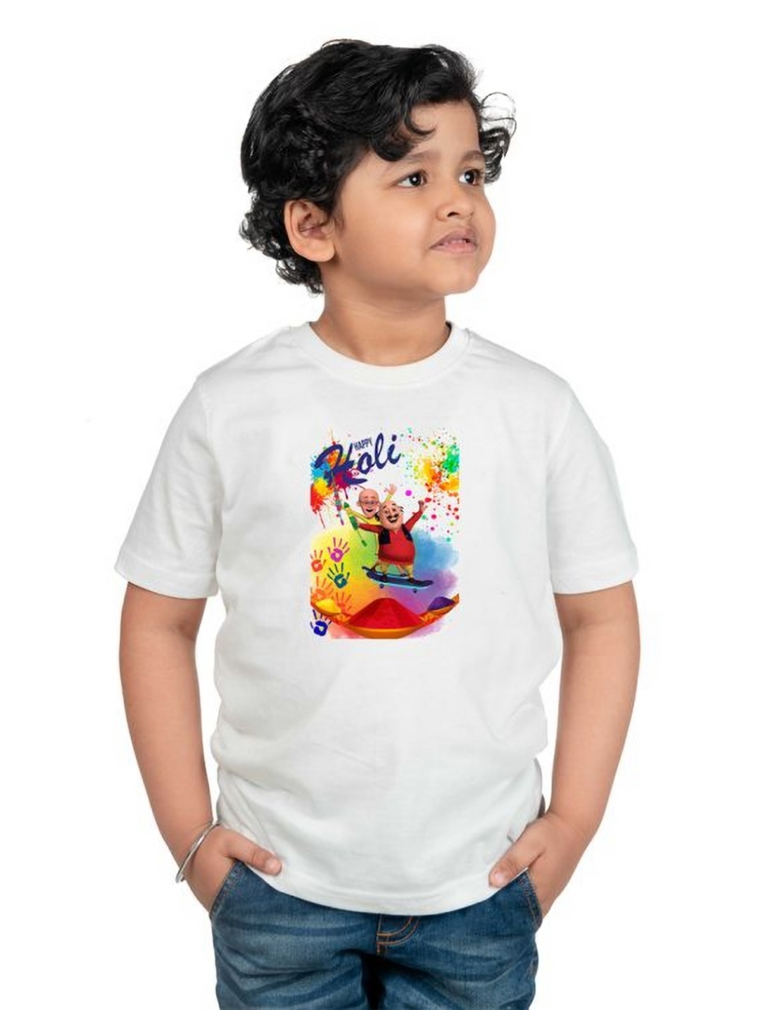 

Chombooka Boys Motu Patlu Graphic Printed Round Neck T-shirt, White