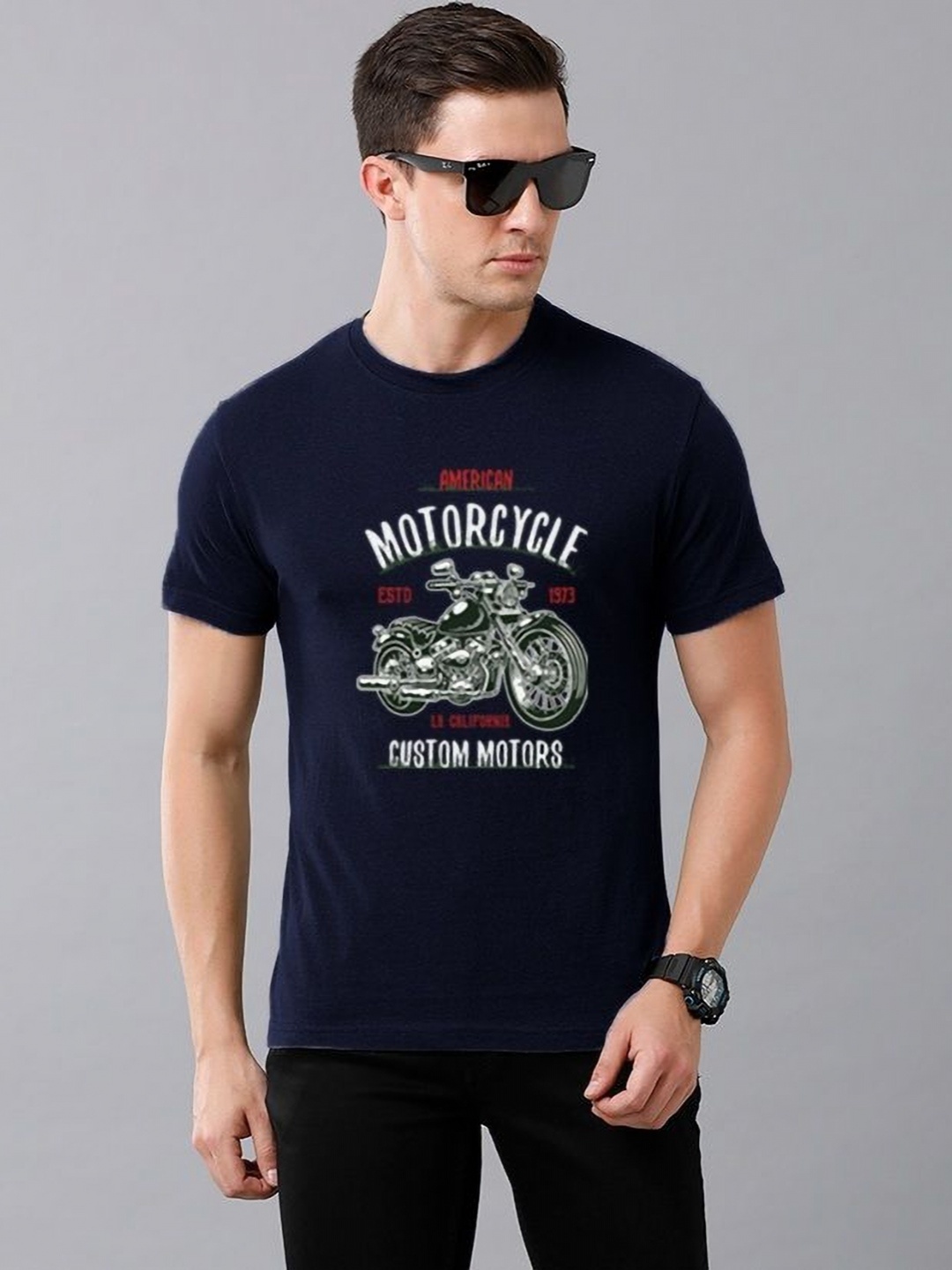

Moda Rapido Men Graphic Printed Round Neck Cotton T-shirt, Navy blue
