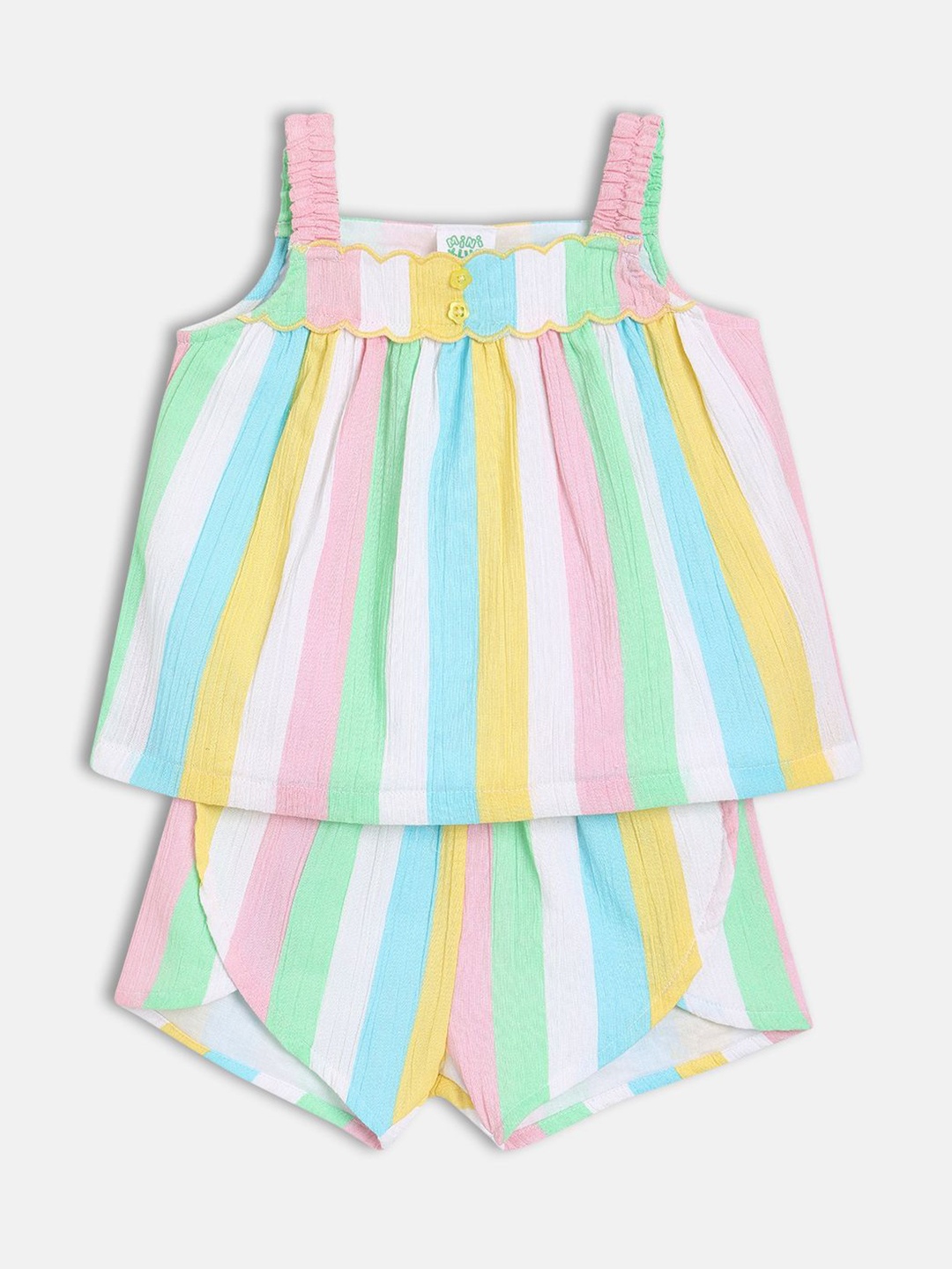 

MINI KLUB Girls Striped Sleeveless Pure Cotton Top With Shorts, White