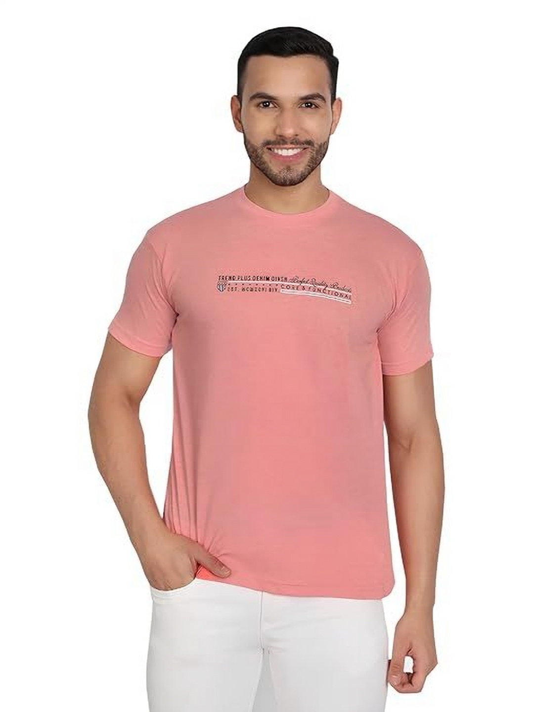 

BAESD Men Typography Printed Round Neck Cotton Slim Fit T-shirt, Peach