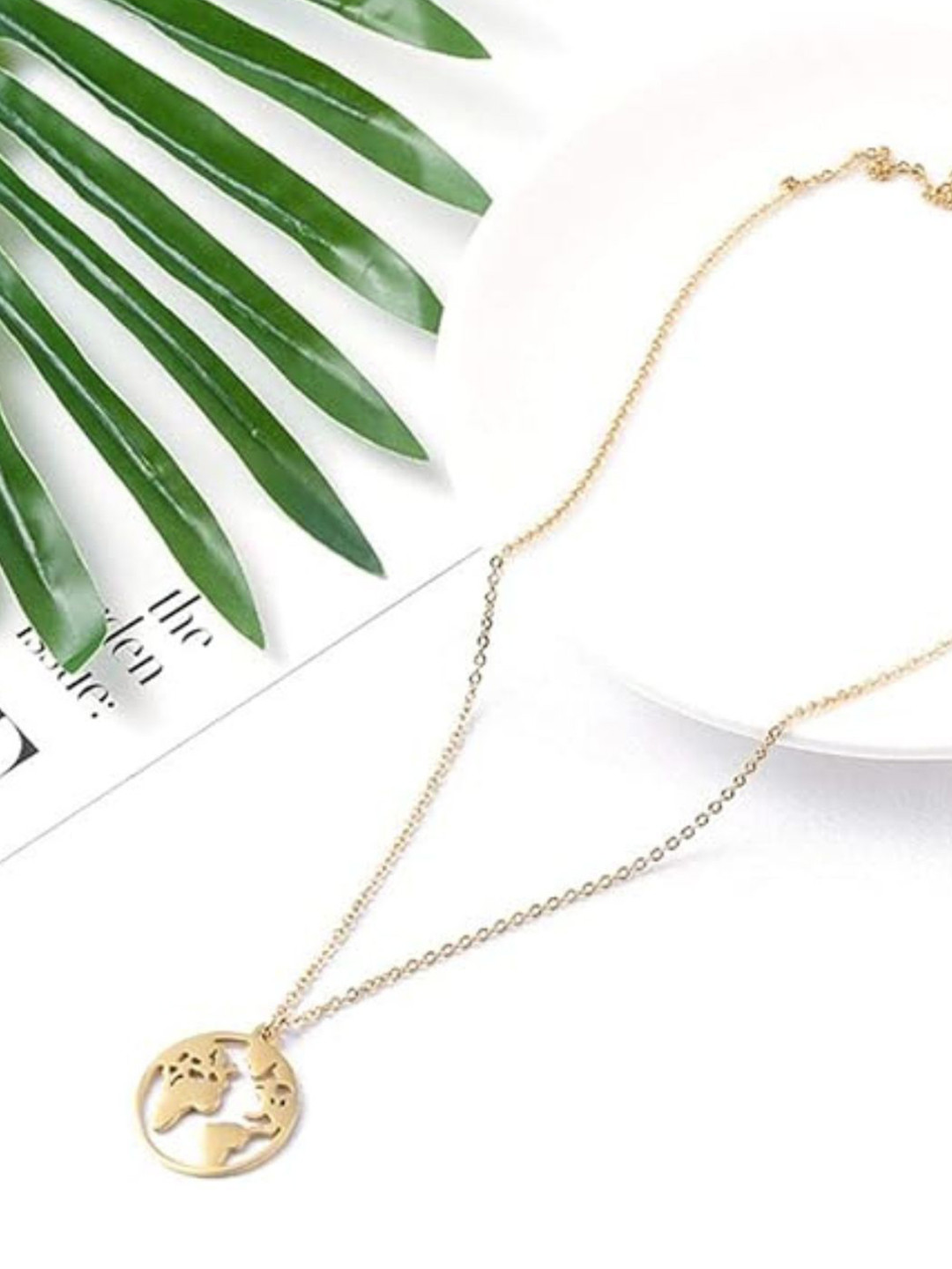 

DressBerry Stainless Steel Gold-Plated World Map Minimal Necklace