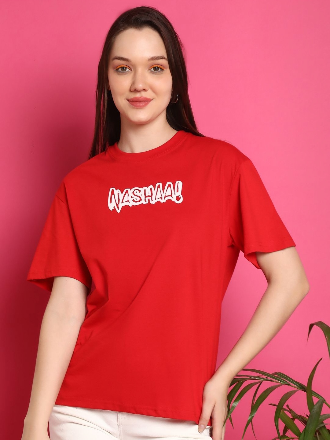 

Metronaut Women Pack Of 2 Graphic Printed Round Neck Cotton Oversized T-shirts, Red