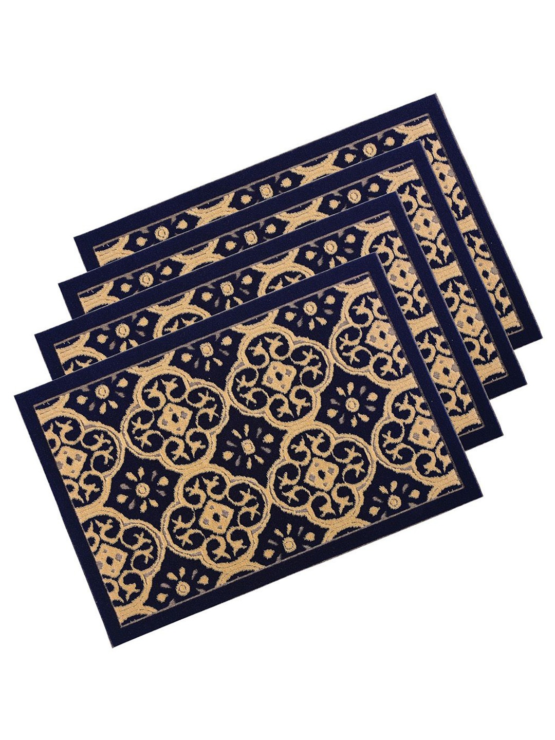 

Kuber Industries Blue & Beige 4 Pieces Jacquard Design Rectangular Anti-Skid Doormats