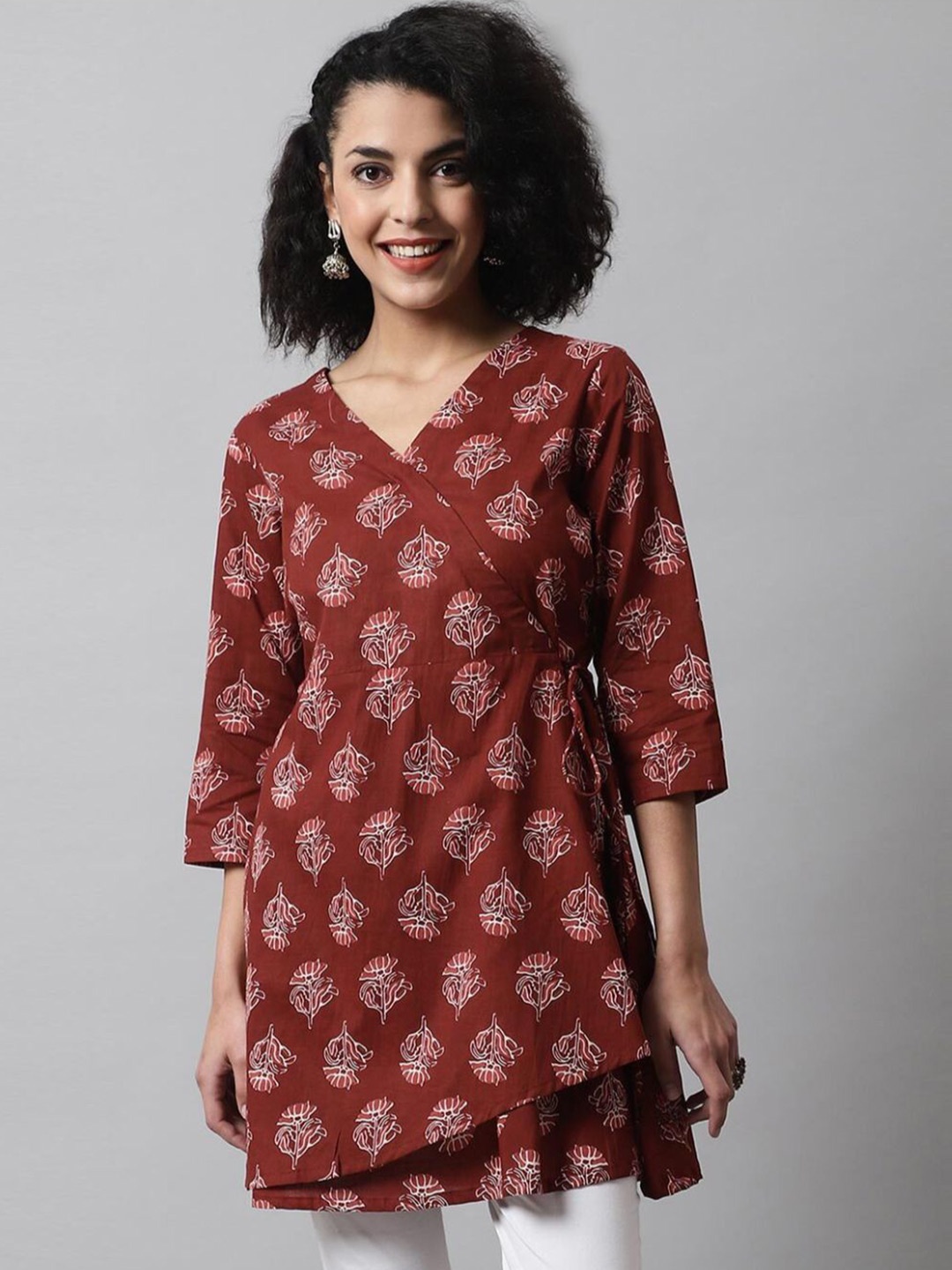 

Rangun Floral Print Wrap Top, Maroon