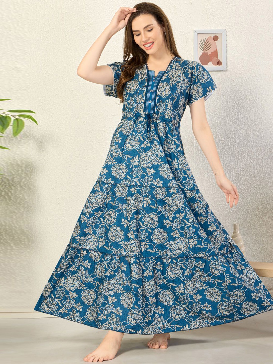 

Soulemo Printed Cotton Maxi Nightdress, Blue