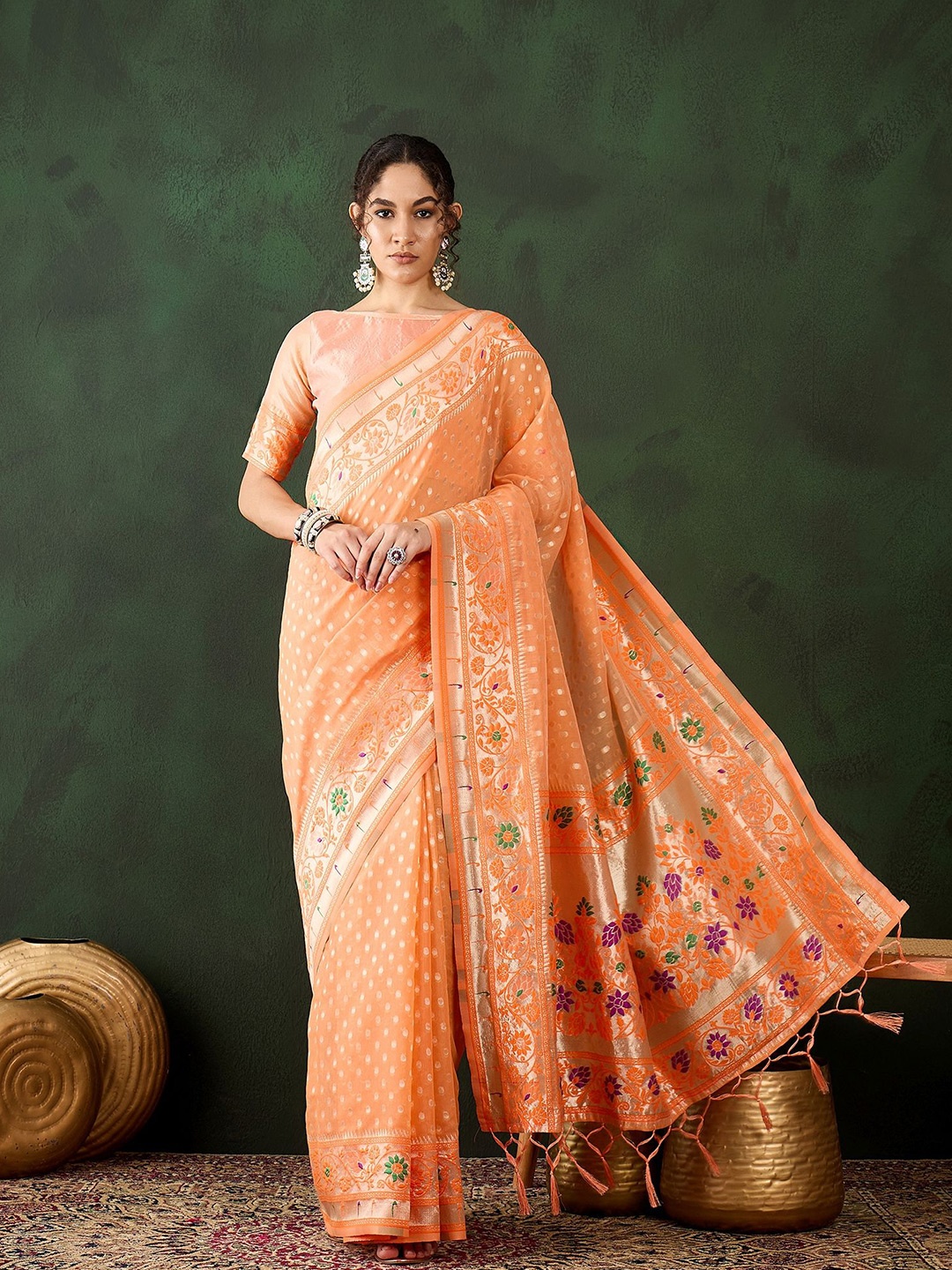 

HERE&NOW Woven Design Zari Banarasi Saree, Orange