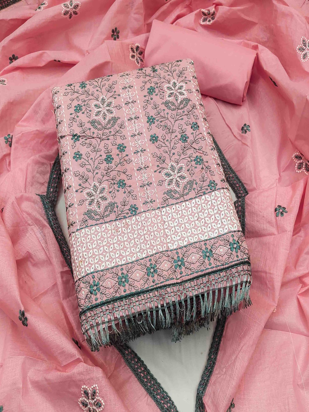 

Blissta Floral Embroidered Unstitched Dress Material, Pink