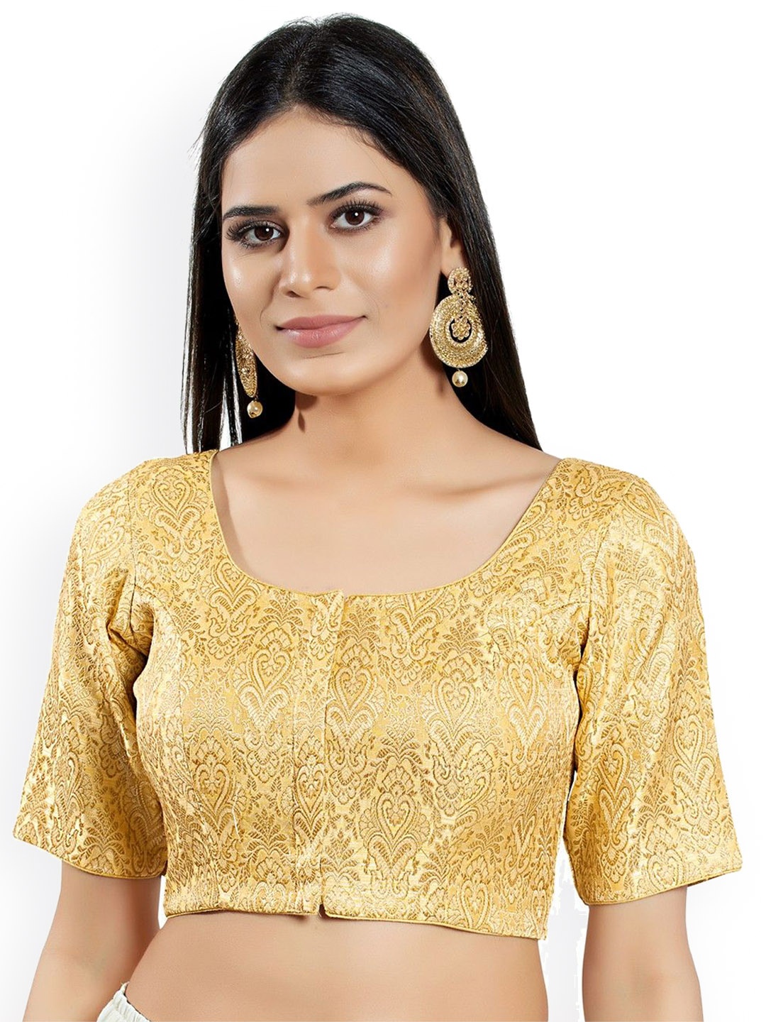 

Mmore Round Neck Saree Blouse, Gold