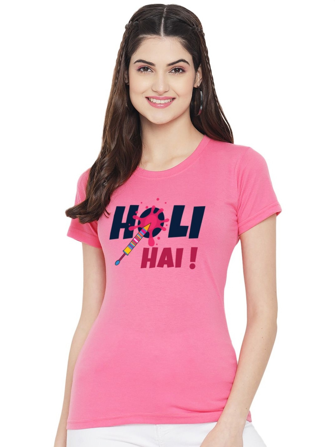 

FFLIRTYGO Women Graphic Printed Round Neck Cotton T-shirt, Pink