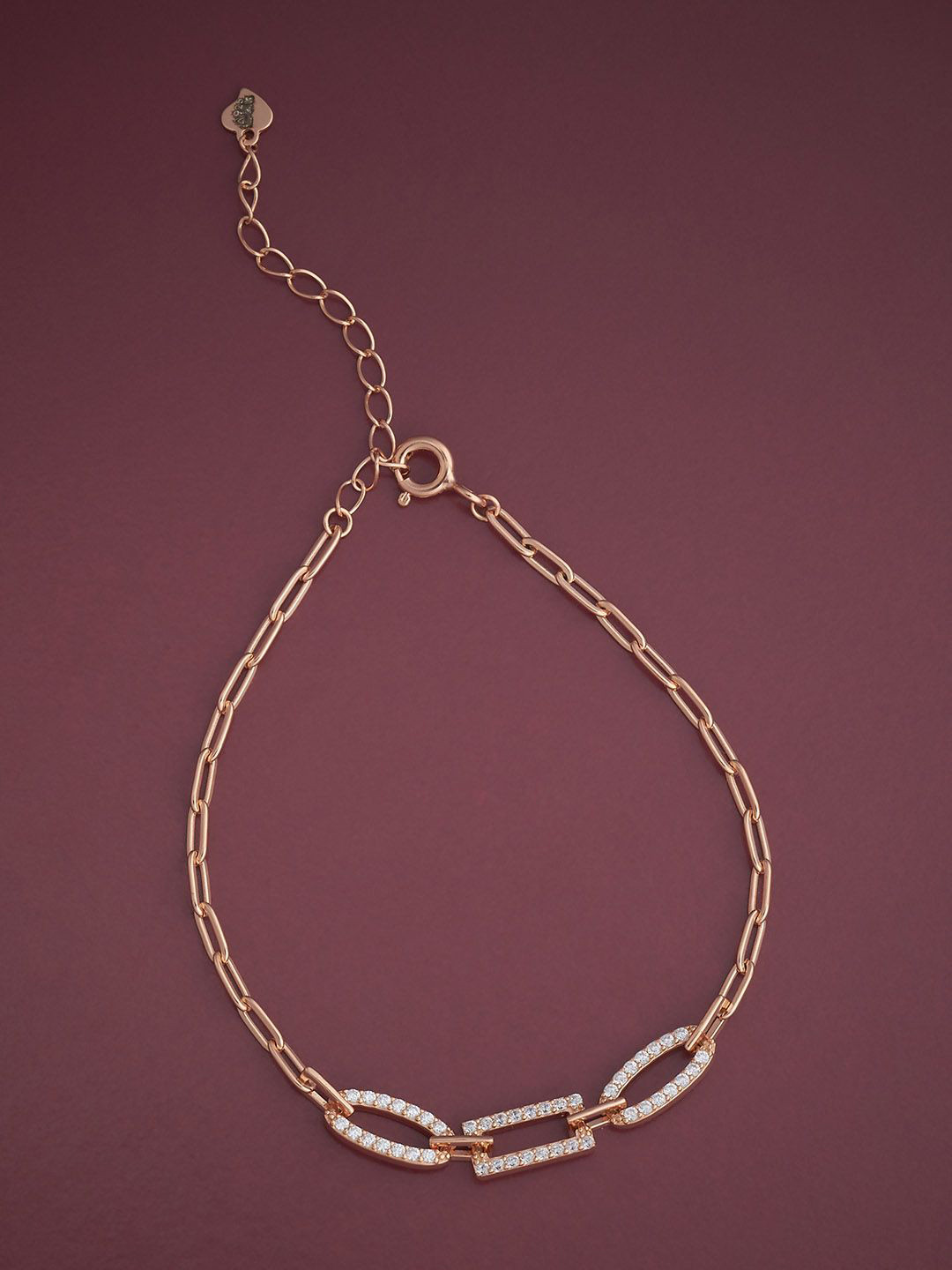 

Kushal's Fashion Jewellery 92.5 Sterling Silver Rose Gold-Plated CZ Studded Link Bracelet