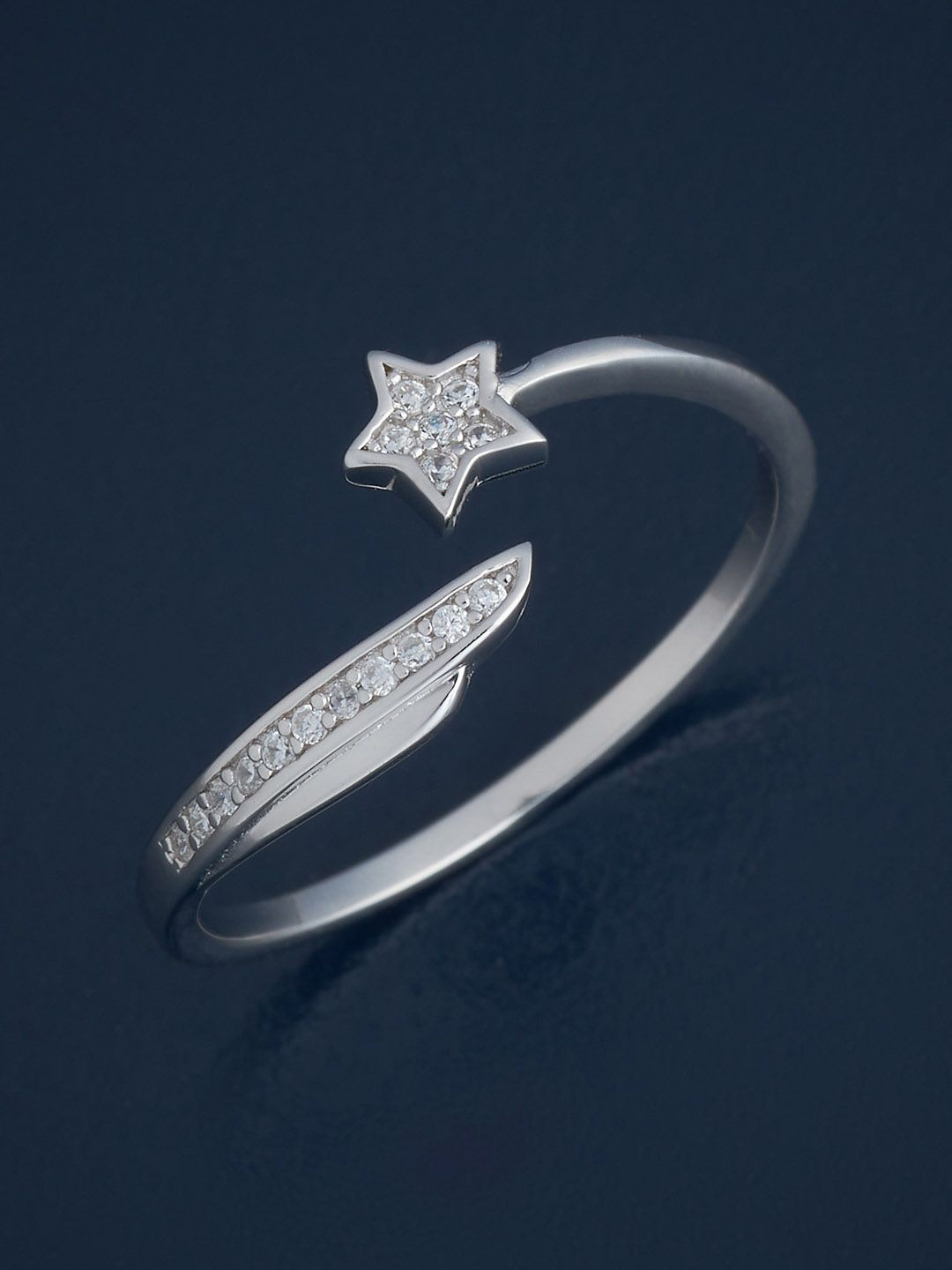 

Kushal's Fashion Jewellery 92.5 Sterling Silver Rhodium-Plated CZ Studded Finger Ring